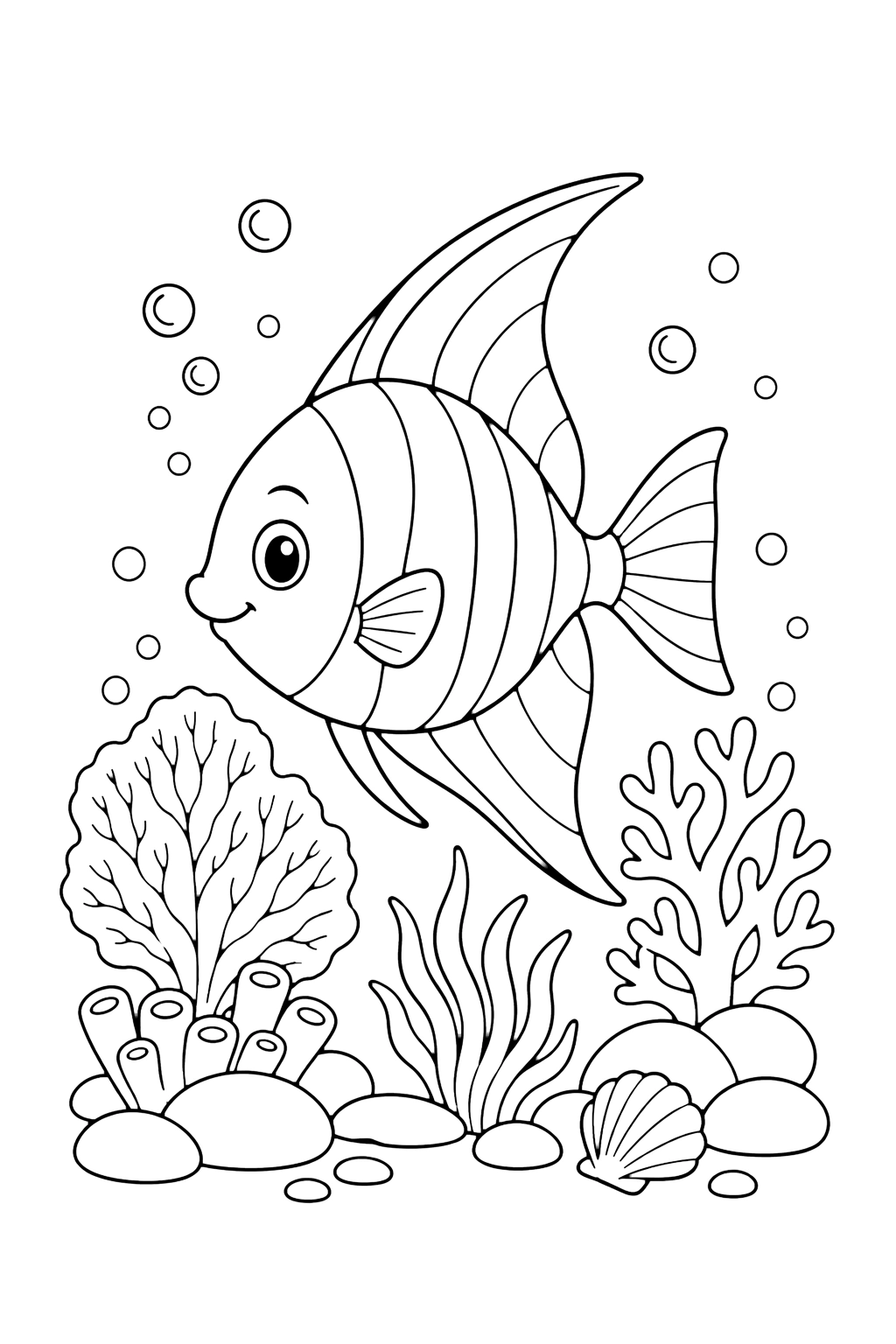 Angelfish In Reef Garden Coloring Page