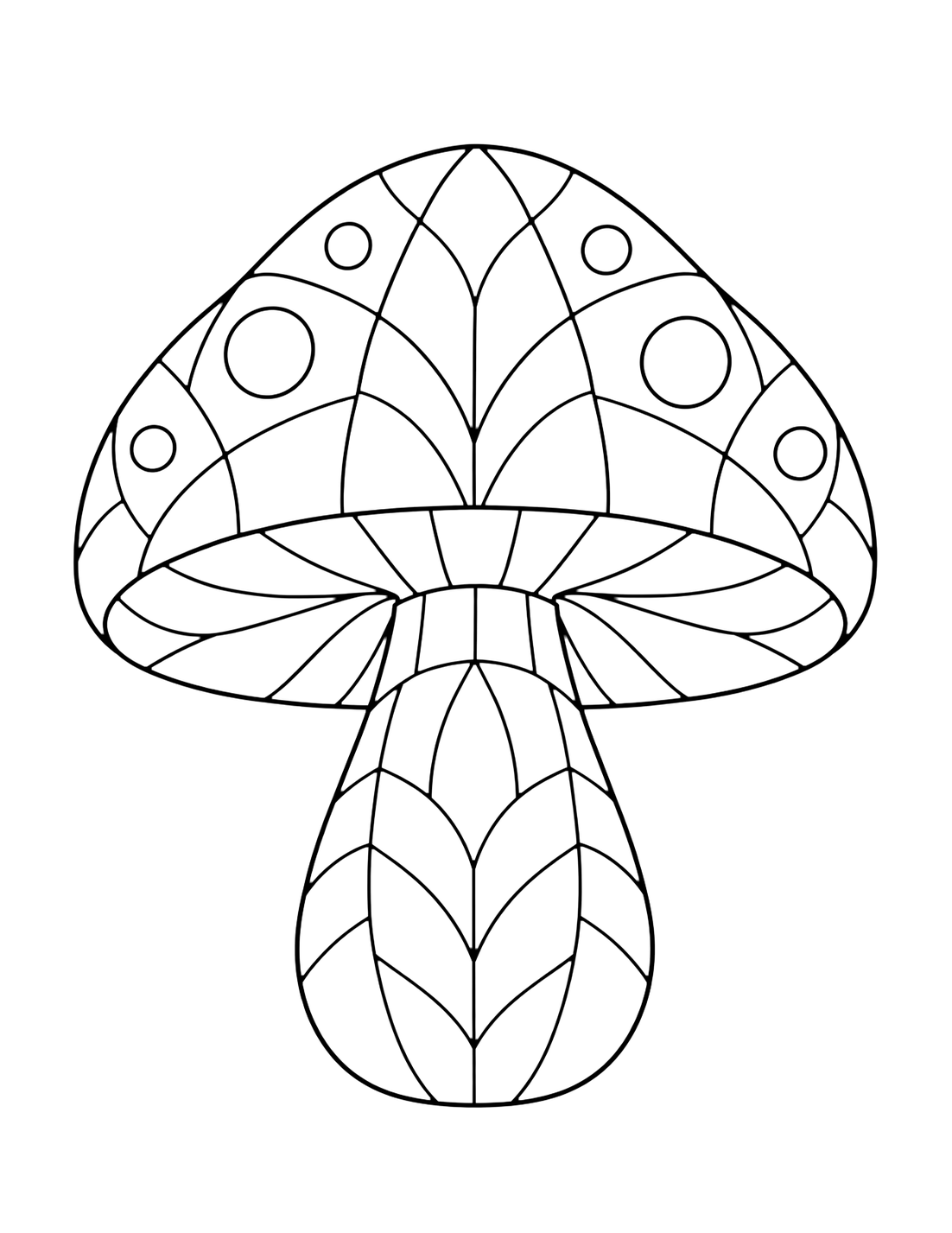 Coloriage de champignons d'automne avec un grand champignon d'automne divisé en grandes cases géométriques, avec un chapeau arrondi et quelques formes simples au sol. Idéal pour enfants, impression, automne, motifs et coloriage en ligne.