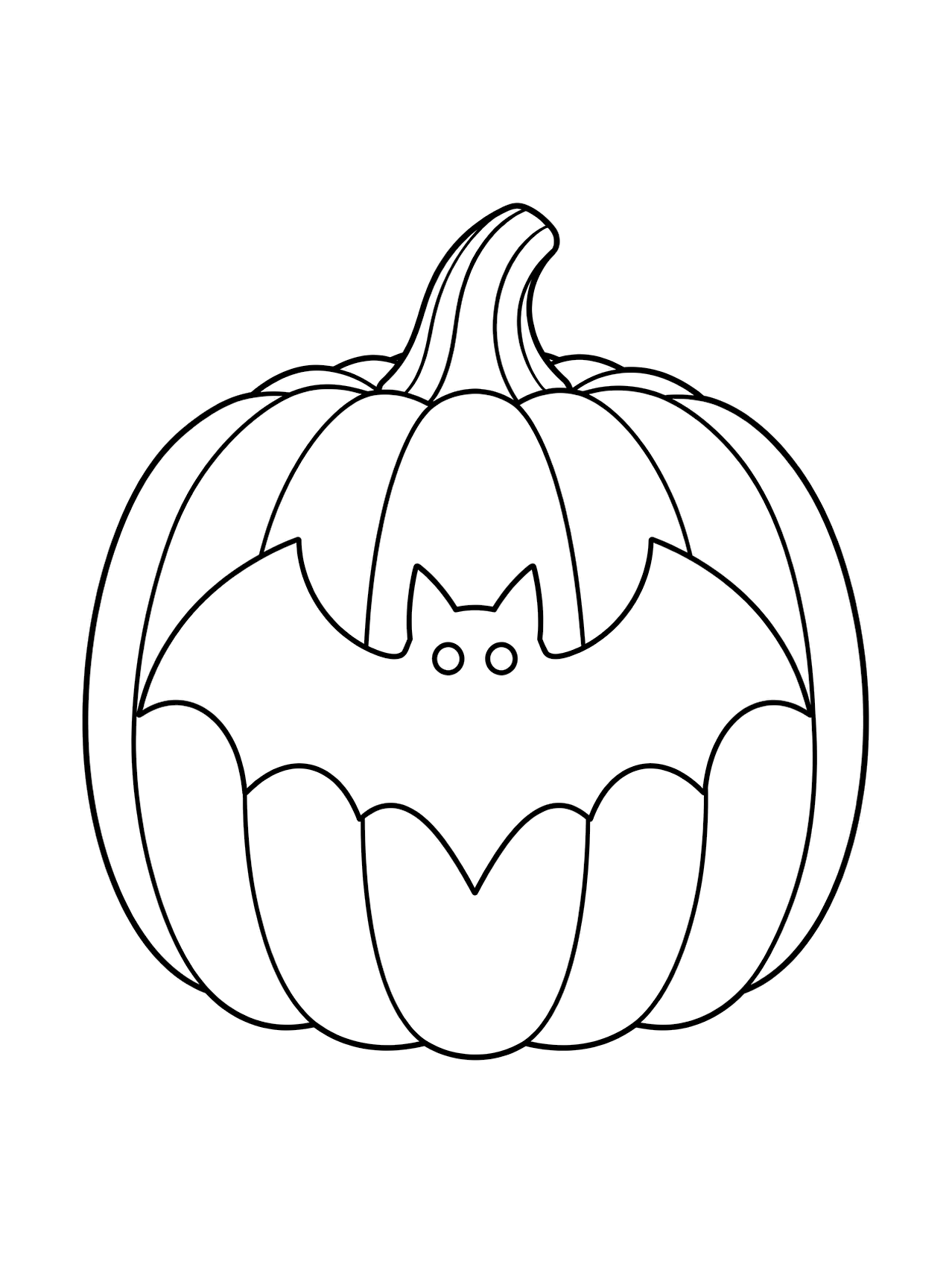 Bat Silhouette Carved Pumpkin Coloring Page with one wide bat silhouette with open wings and two small round eye openings, drawn as black line art on a white background