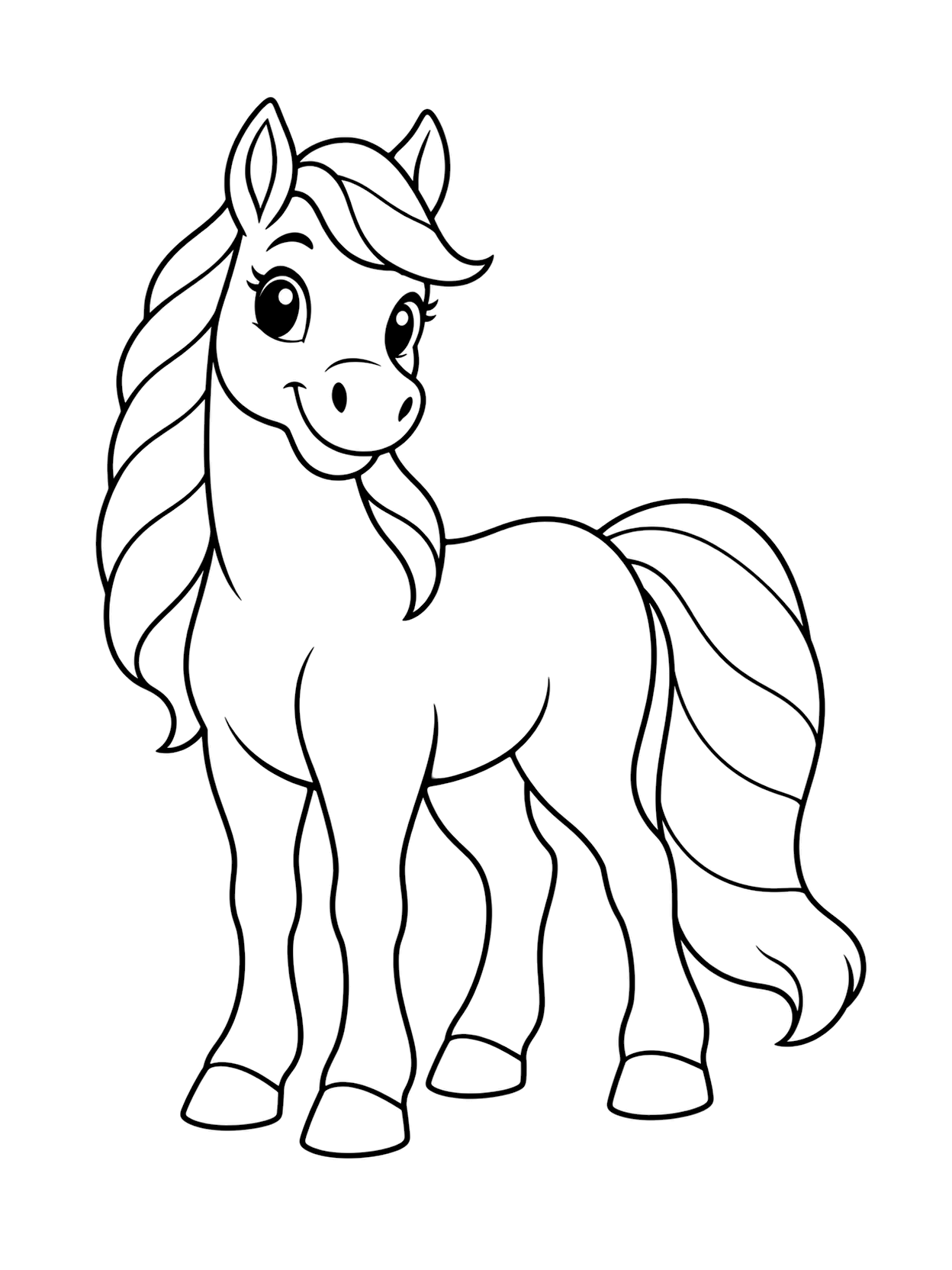 Candy Corn Mane Horse Coloring Page with one central horse, broad coloring spaces, simple Halloween costume detail, and a white background
