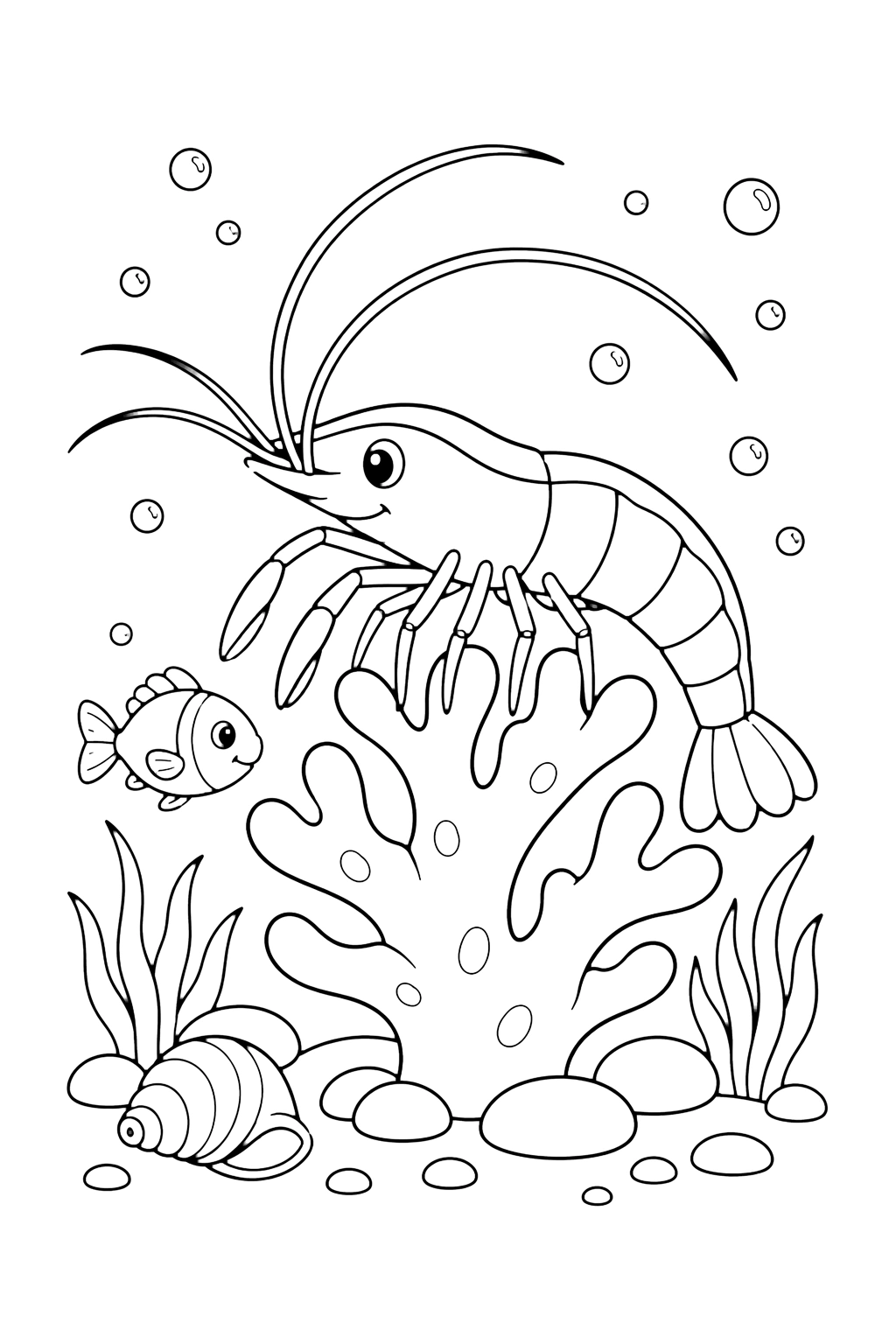 Coloriage crevette nettoyeuse sur le corail