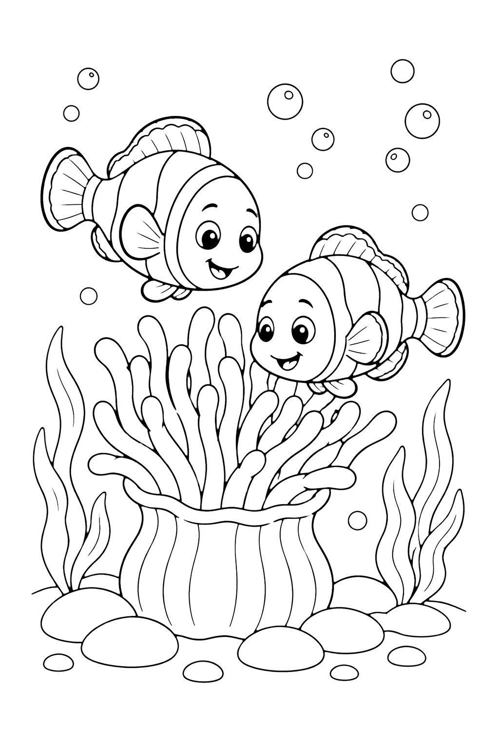 Coloriage poissons-clowns et anémone sous la mer