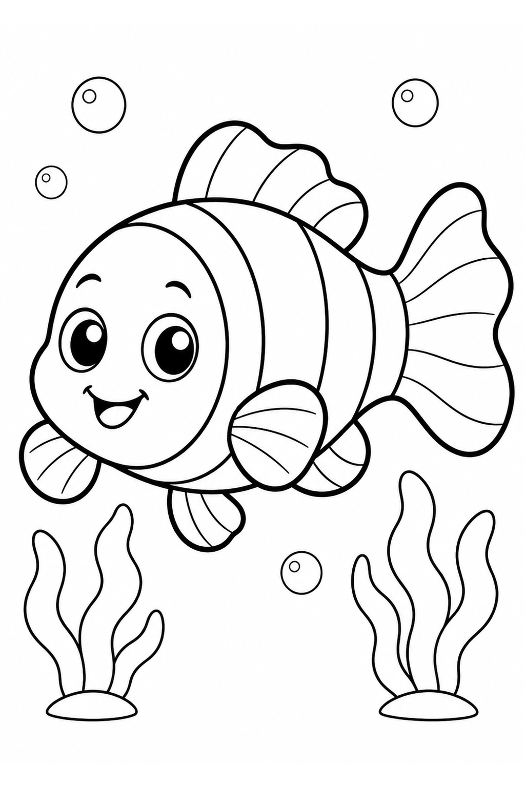 Clownfisch neben einfacher Pflanze Ausmalbild