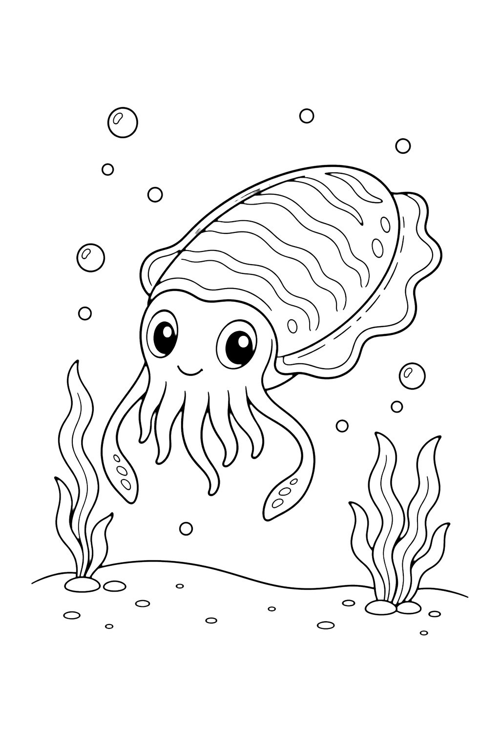 Cuttlefish With Wavy Fins Coloring Page
