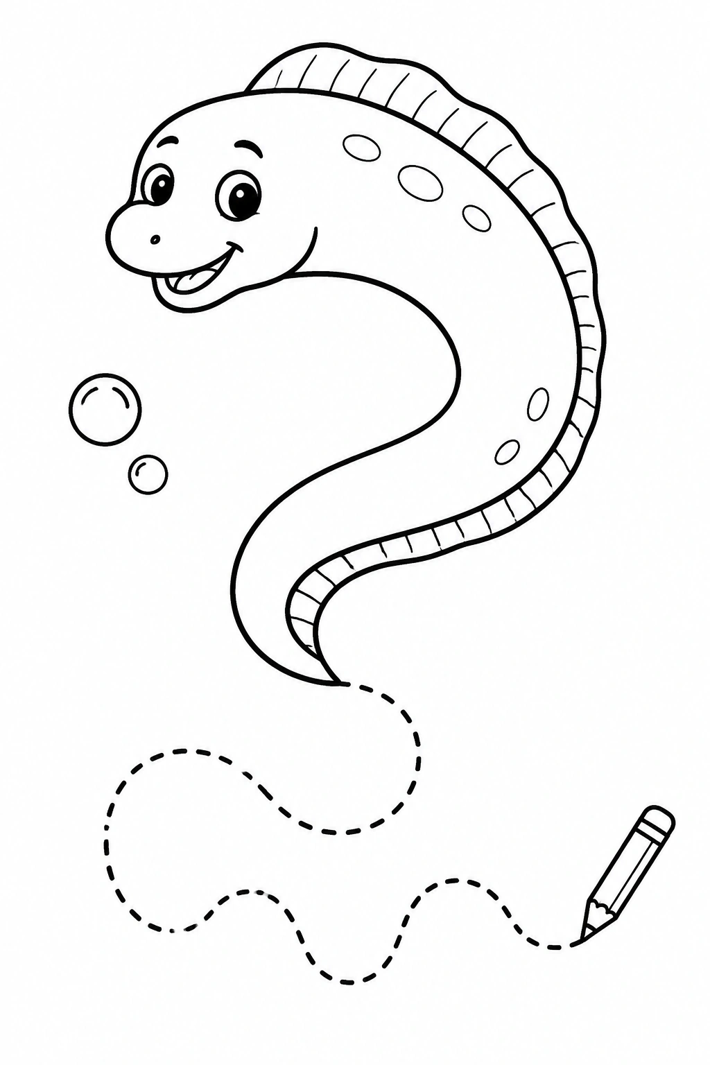 Scheda linea ondulata con anguilla da colorare