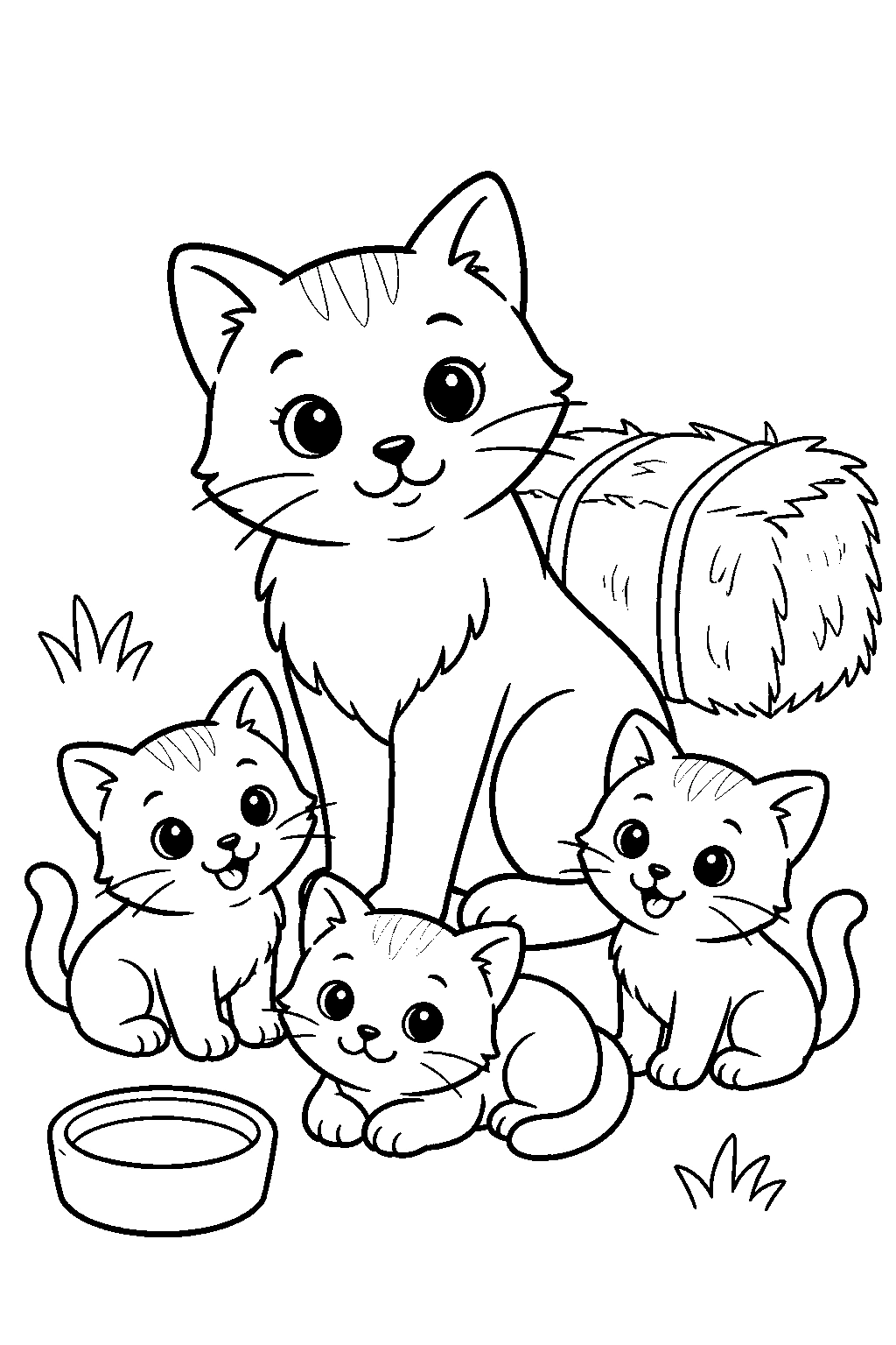 Семейство фермерска котка и котенца за оцветяване