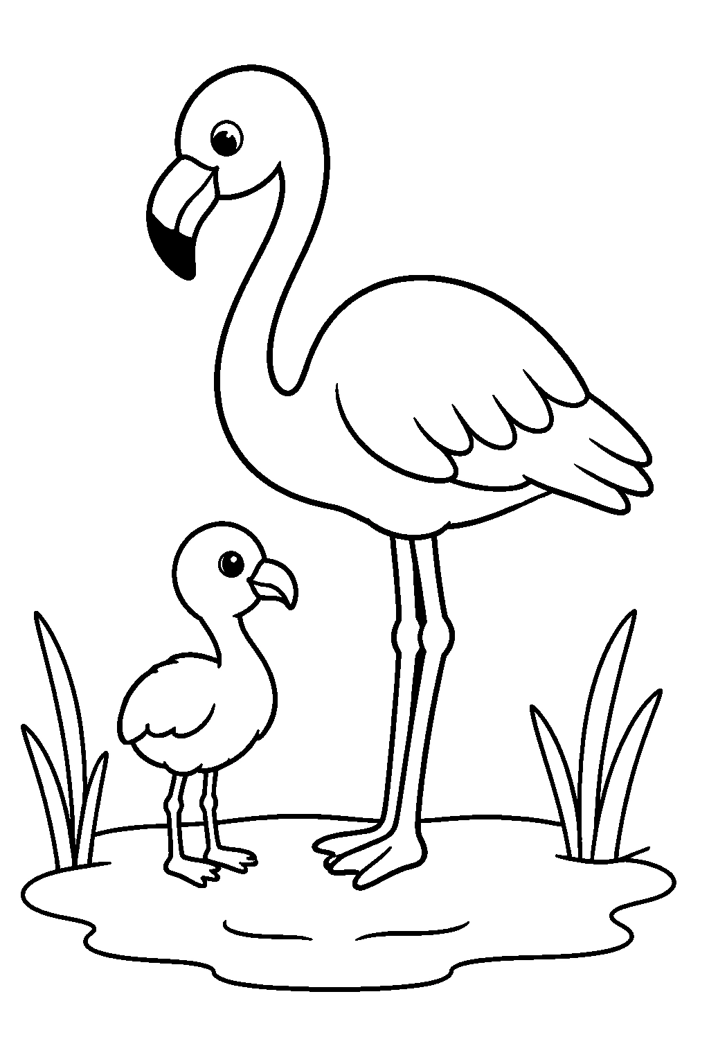 Hayvanat bahçesi flamingo ailesi boyama sayfası