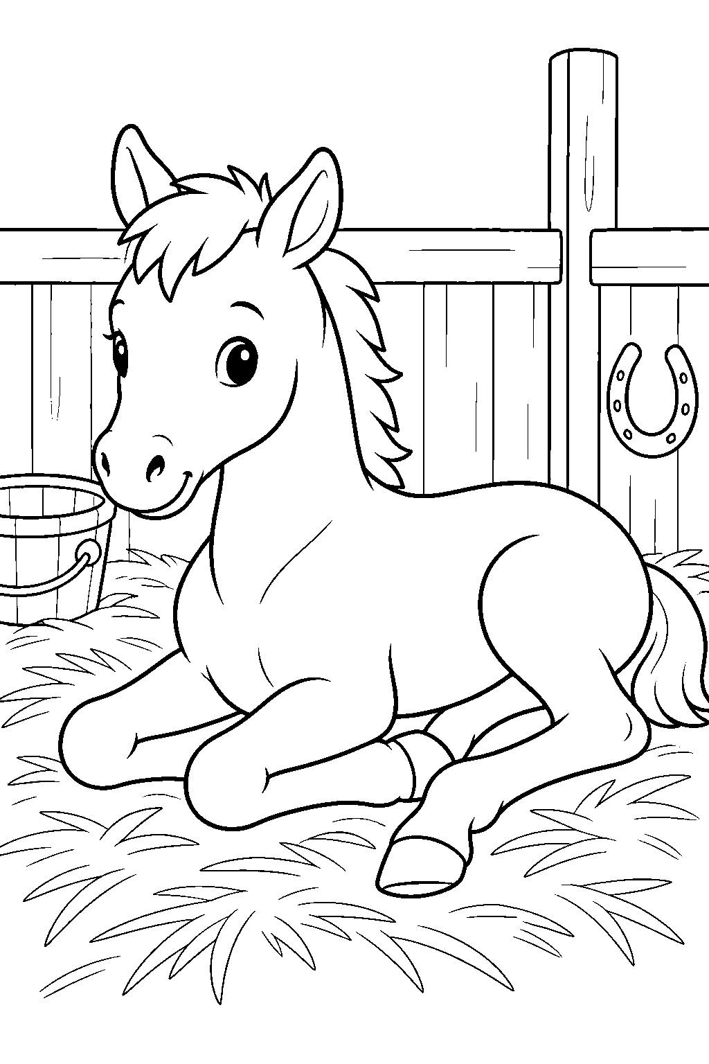 Foal Resting on Straw Coloring Page