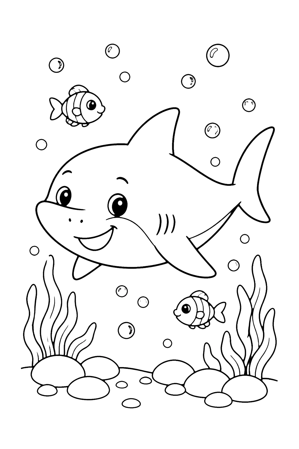 Friendly Shark Under The Sea Coloring Page