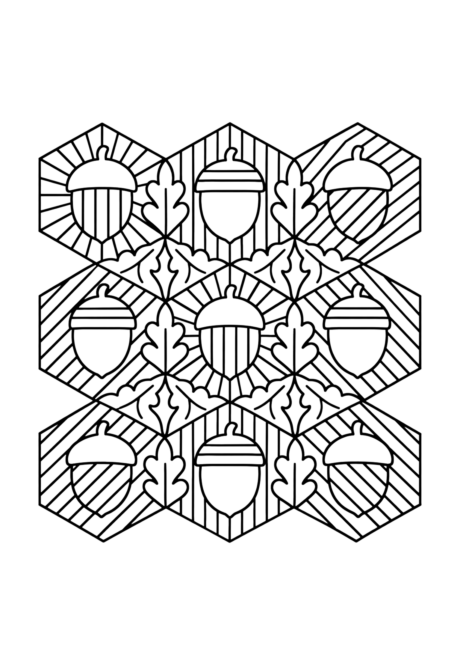 Geometrisches Eichel-Wabenmuster – Ausmalbild