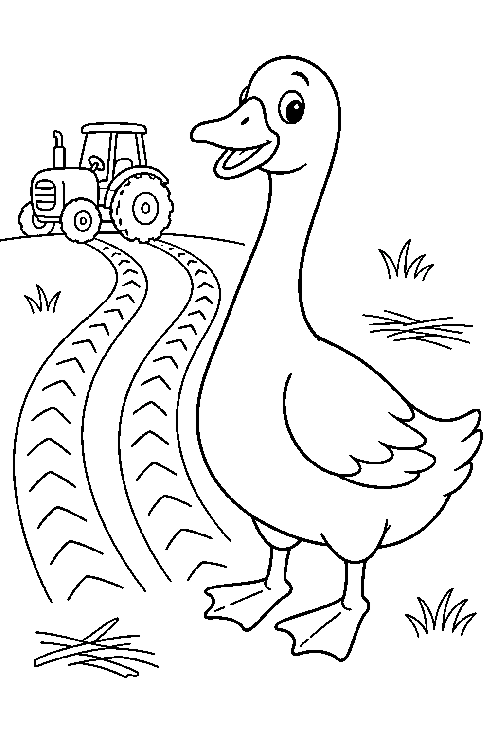 Gans bei Traktorspuren Ausmalbild