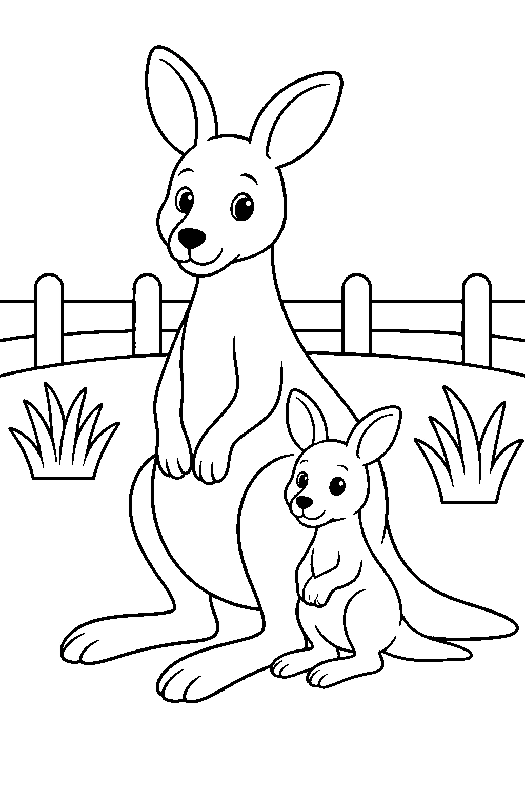 Coloriage famille de kangourous au zoo