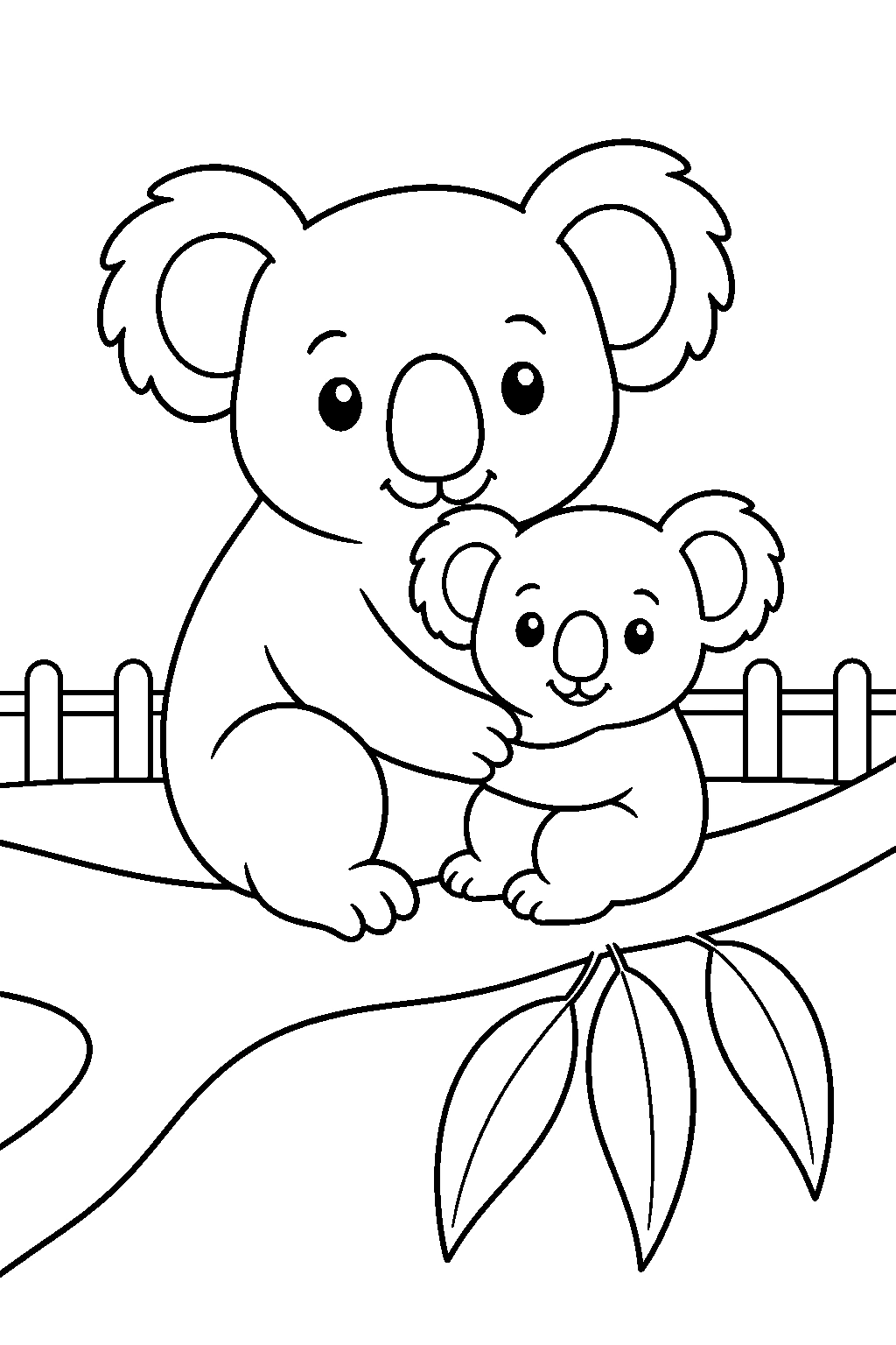 Hayvanat bahçesi koala ailesi boyama sayfası
