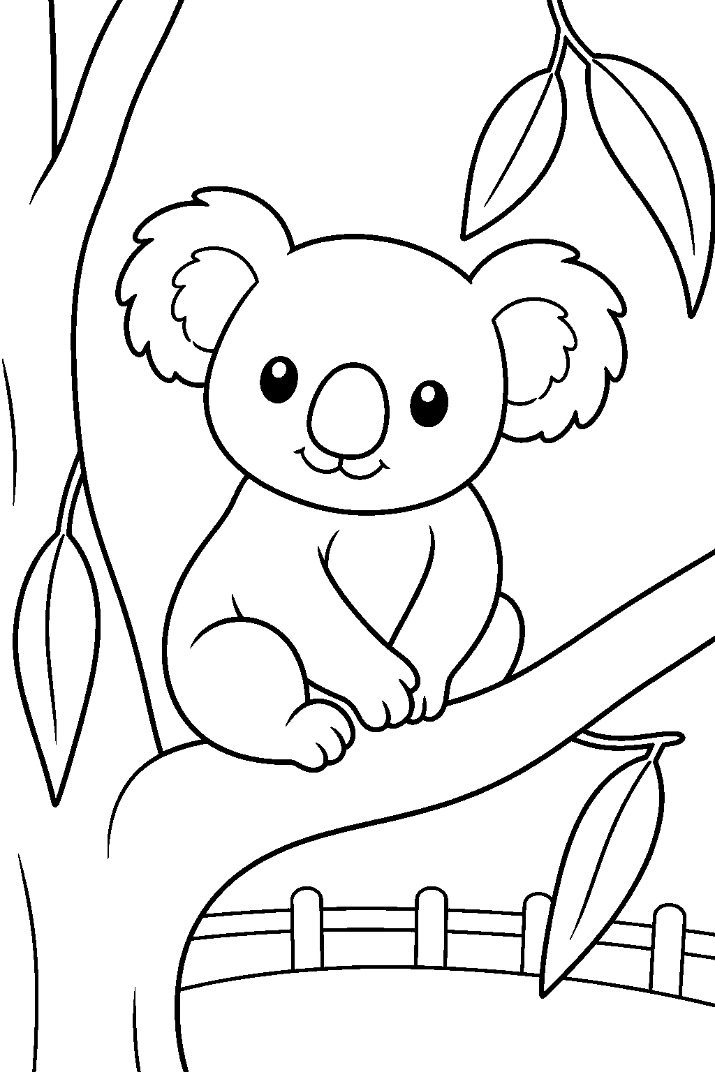 Koala en árbol del zoológico para colorear