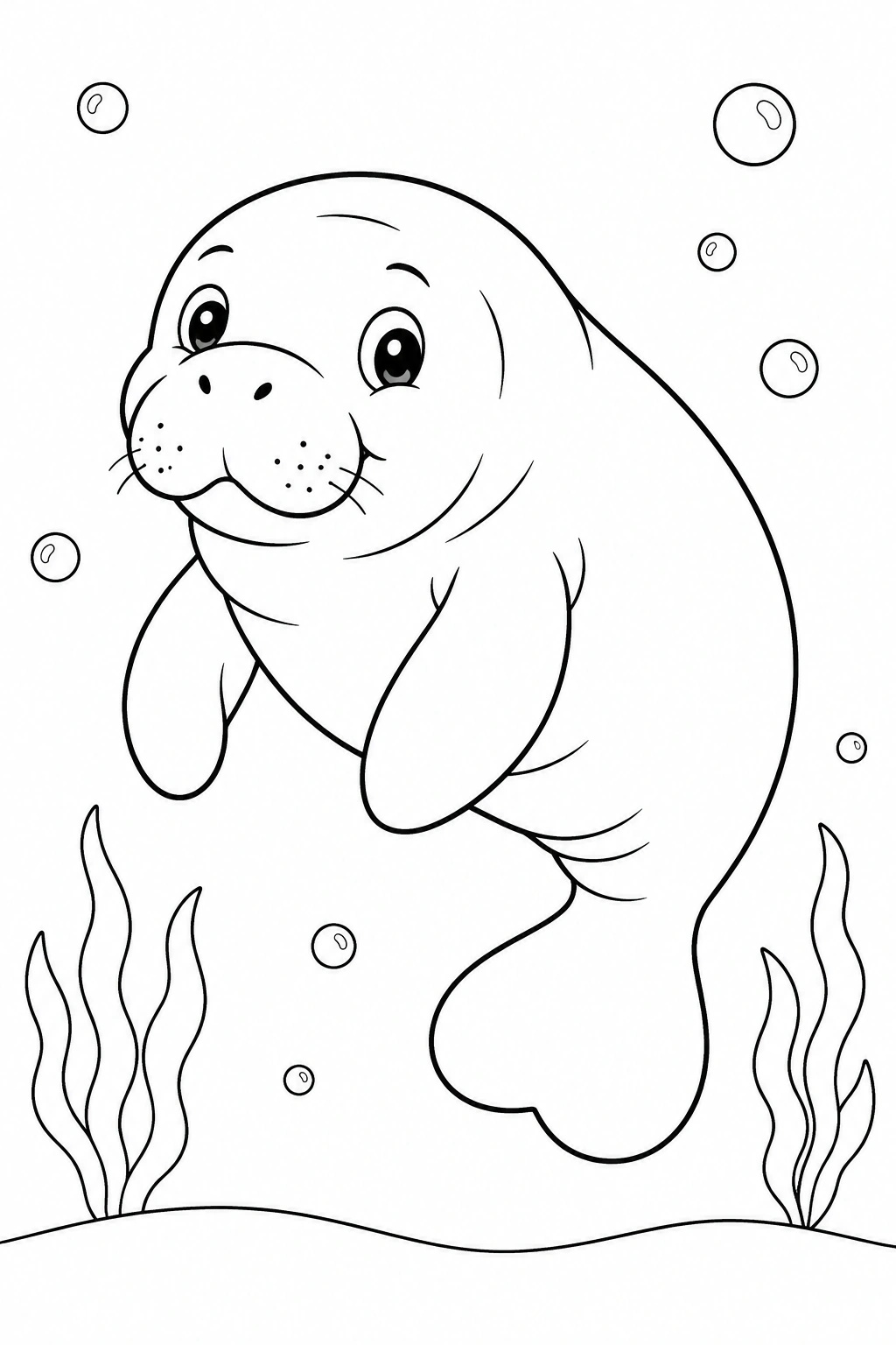 Manatee Near Sea Plant Coloring Page