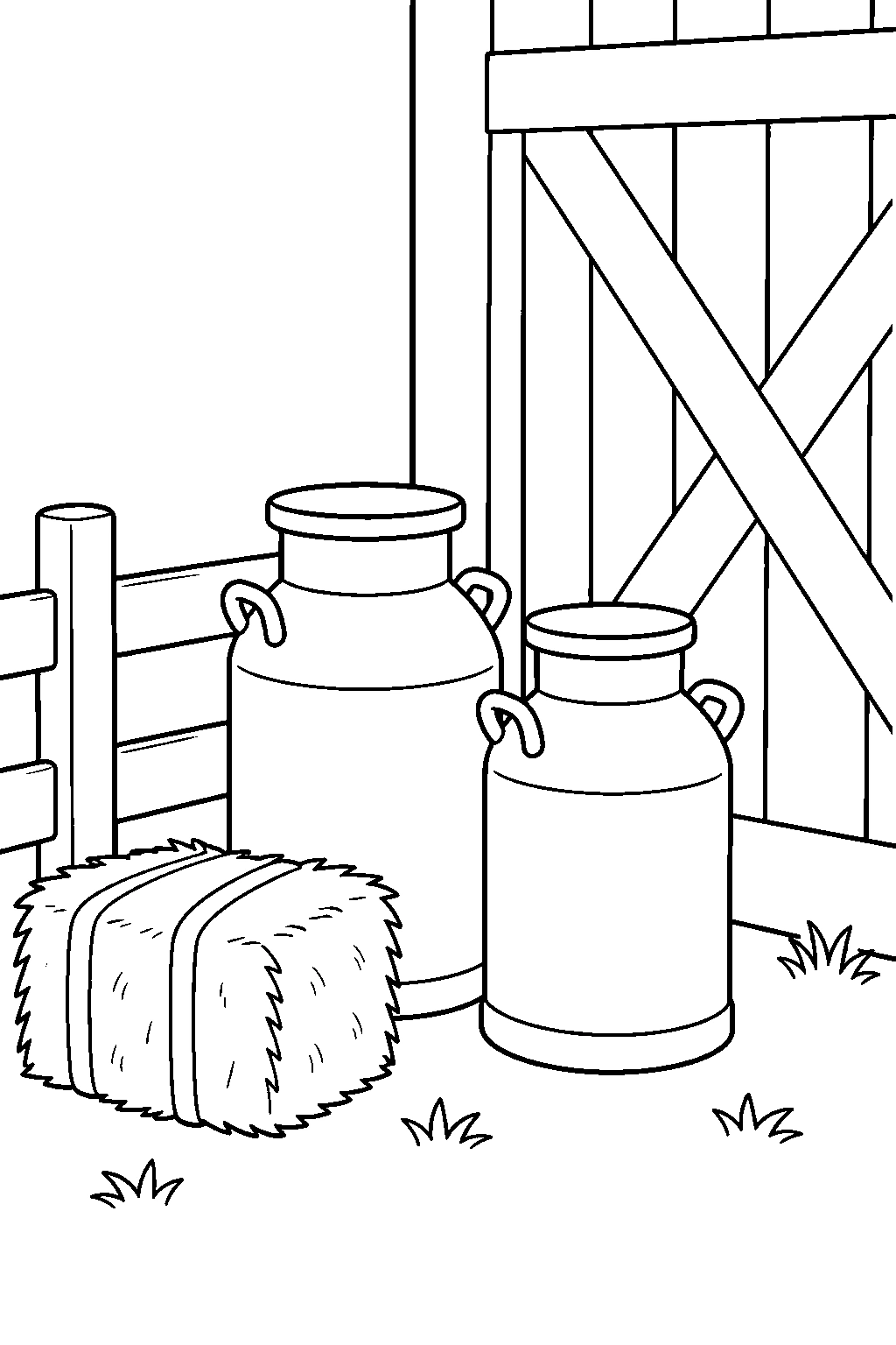 Milk Cans by Barn Door Coloring Page