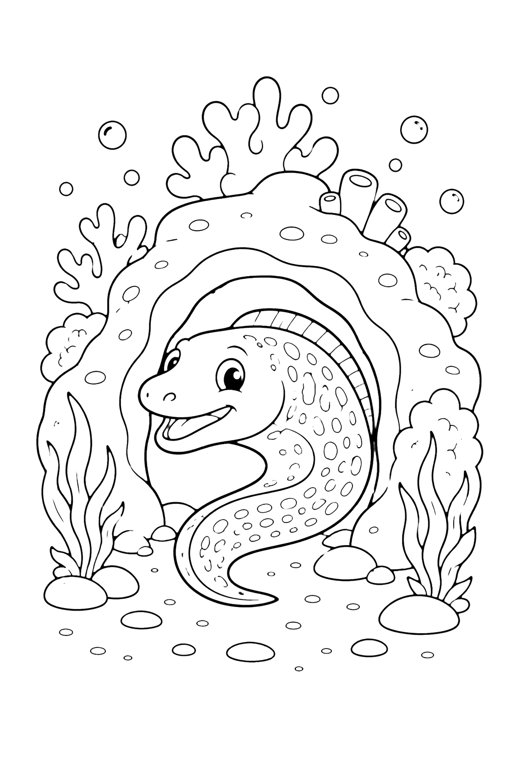 Moray Eel In Reef Cave Coloring Page