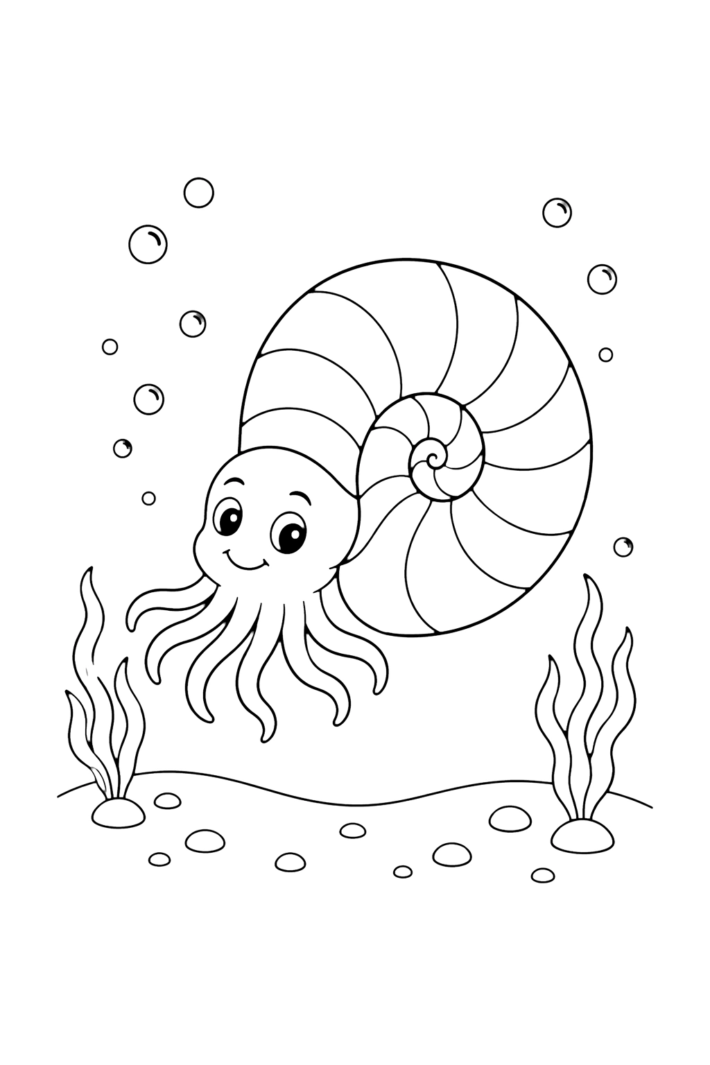 Nautilus With Spiral Shell Coloring Page