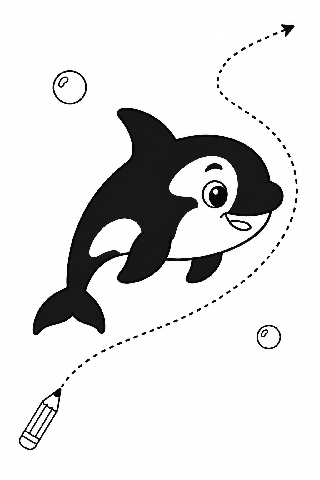 Ficha de camino punteado con orca para colorear