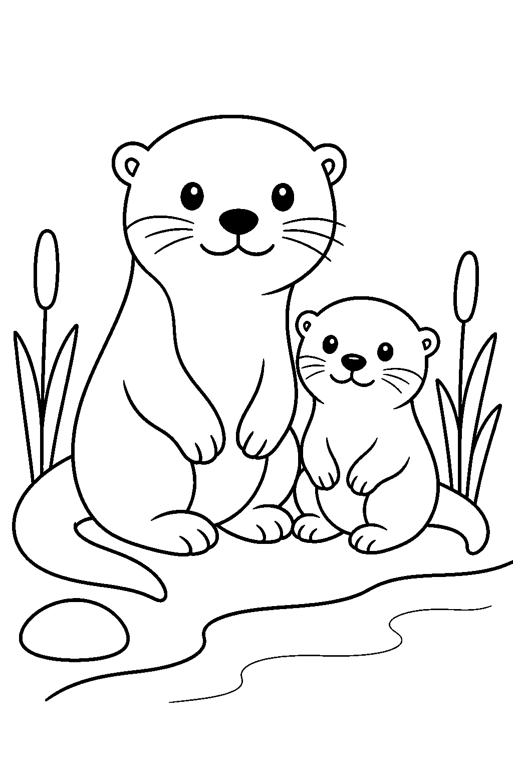 Coloriage famille de loutres au zoo