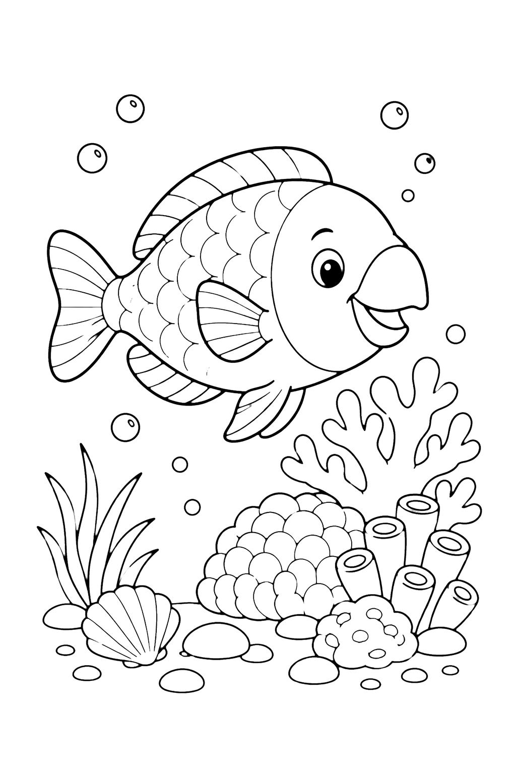 Papageifisch neben Koralle Ausmalbild