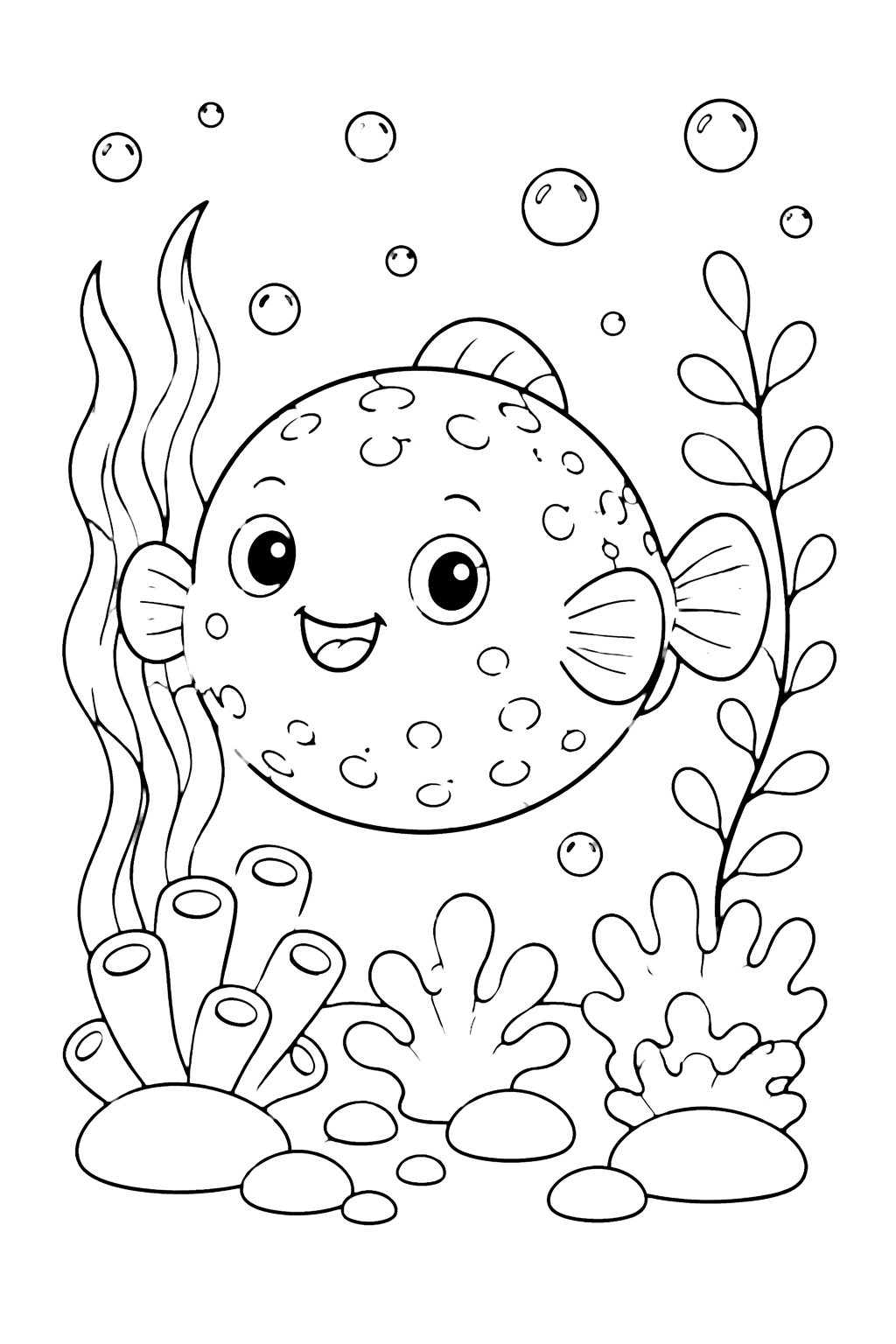 Pufferfish Underwater Garden Coloring Page