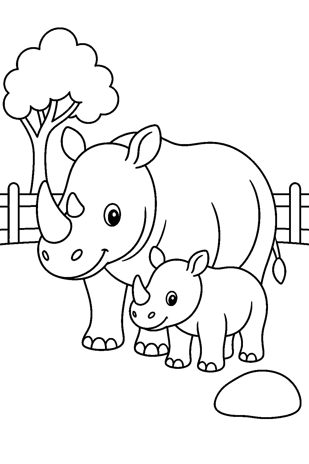 Coloriage famille de rhinocéros au zoo