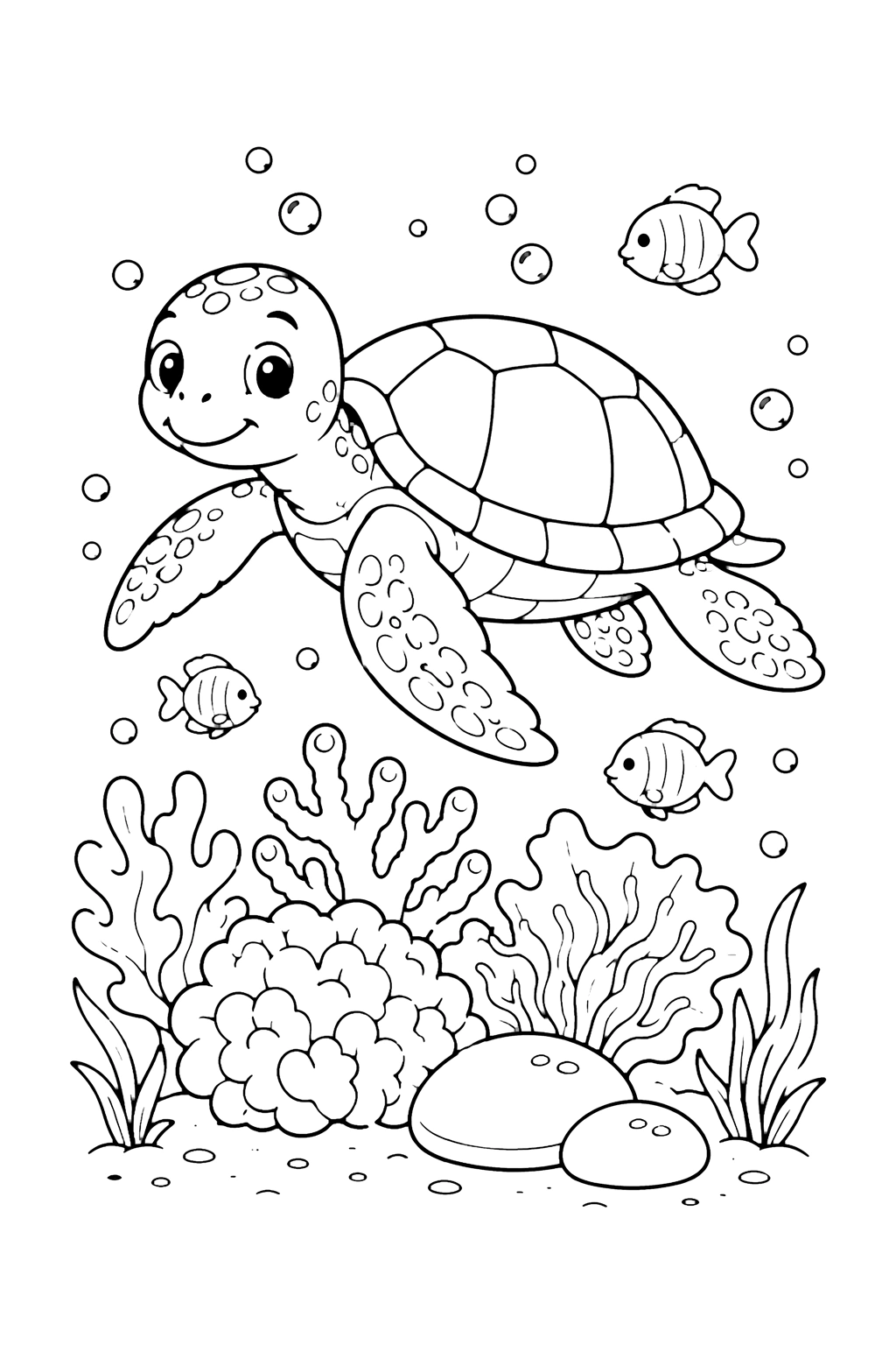 Sea Turtle Over Coral Reef Coloring Page
