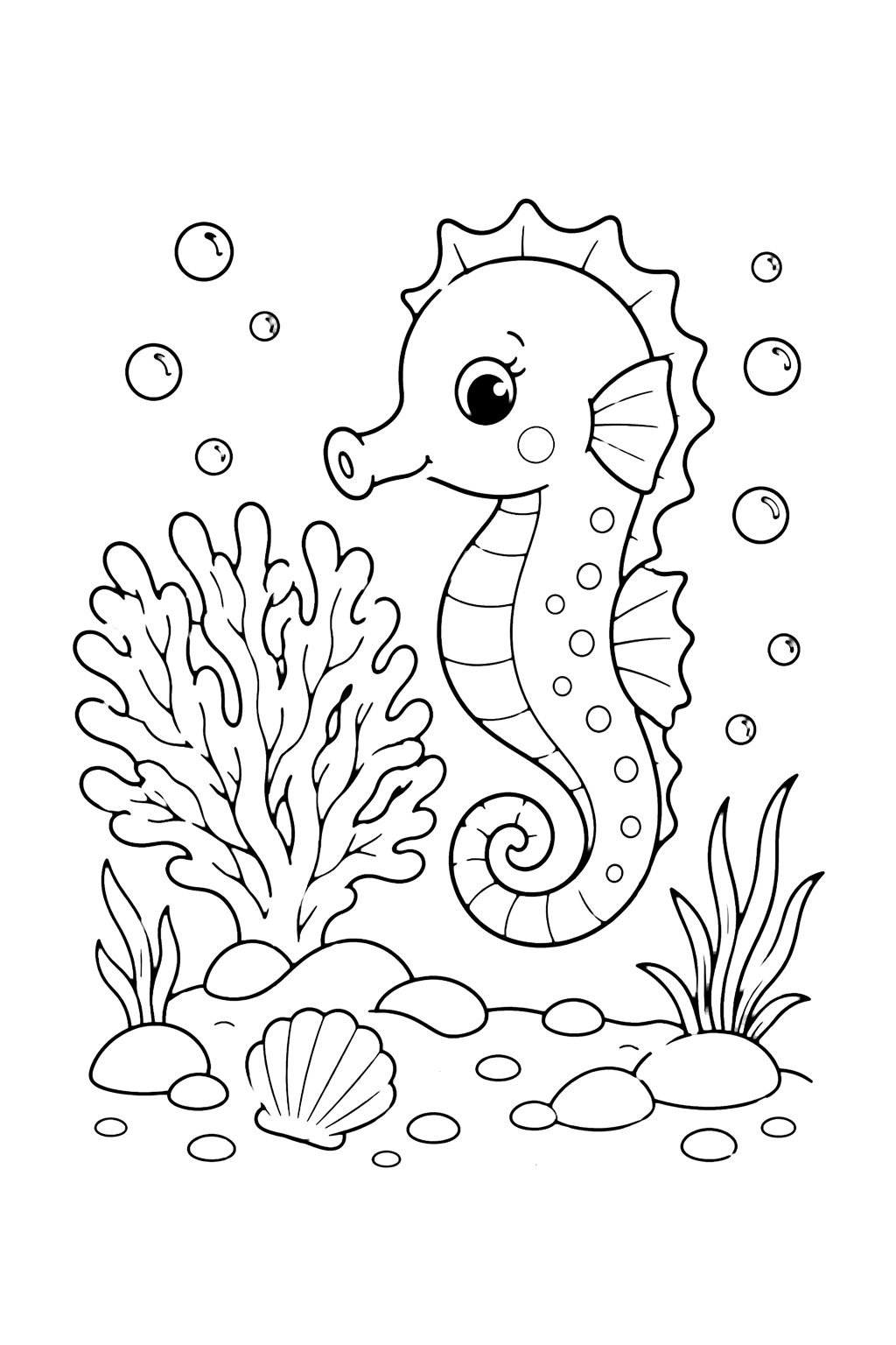 Seahorse Beside Coral Fan Coloring Page