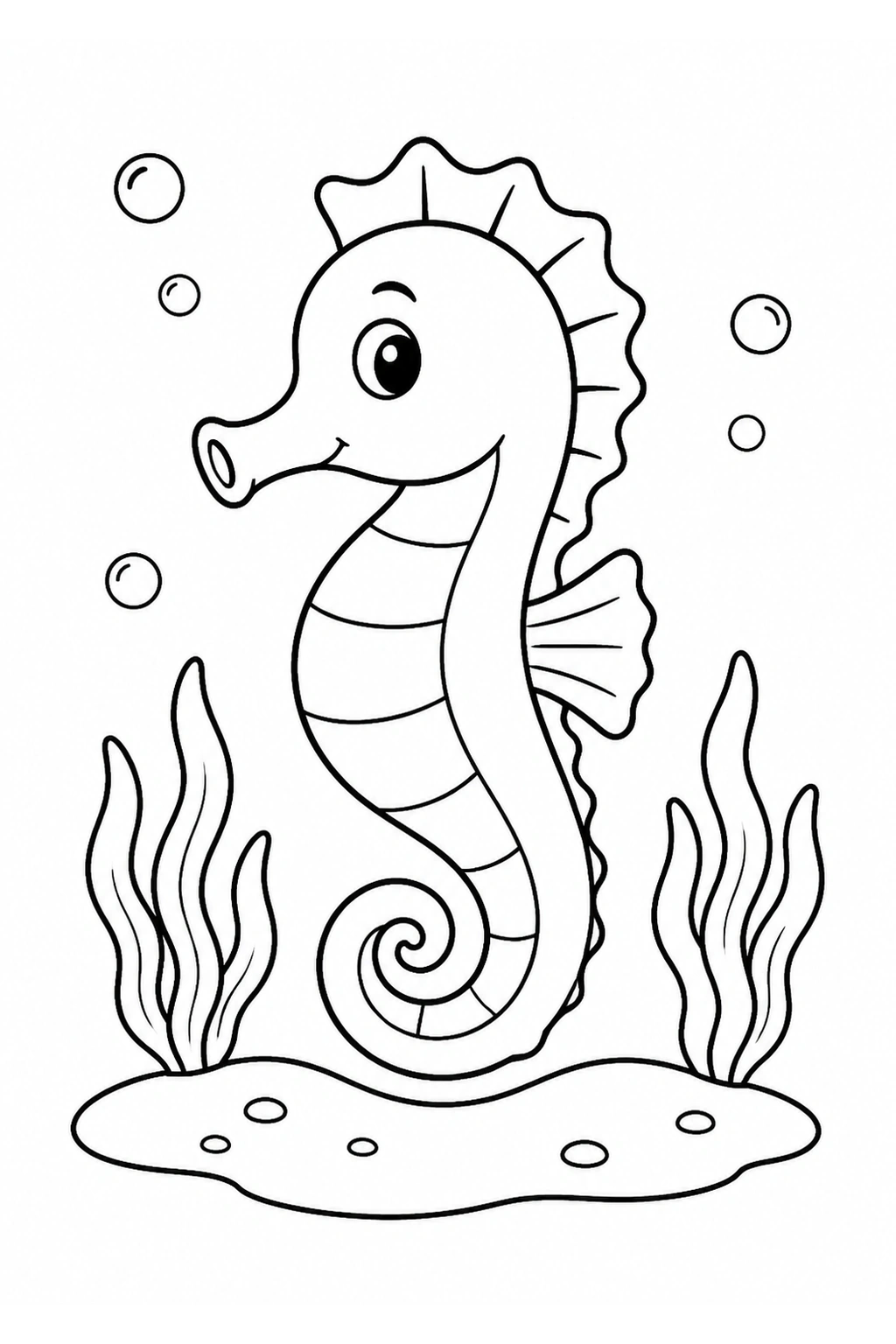 Coloriage hippocampe près d’une algue