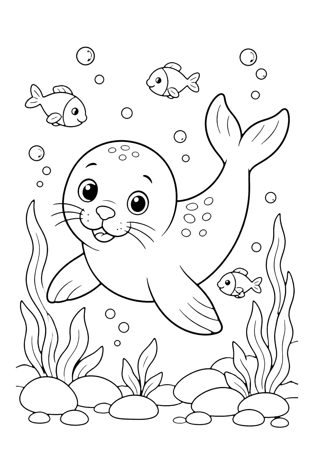 Coloriage bébé phoque sous la mer