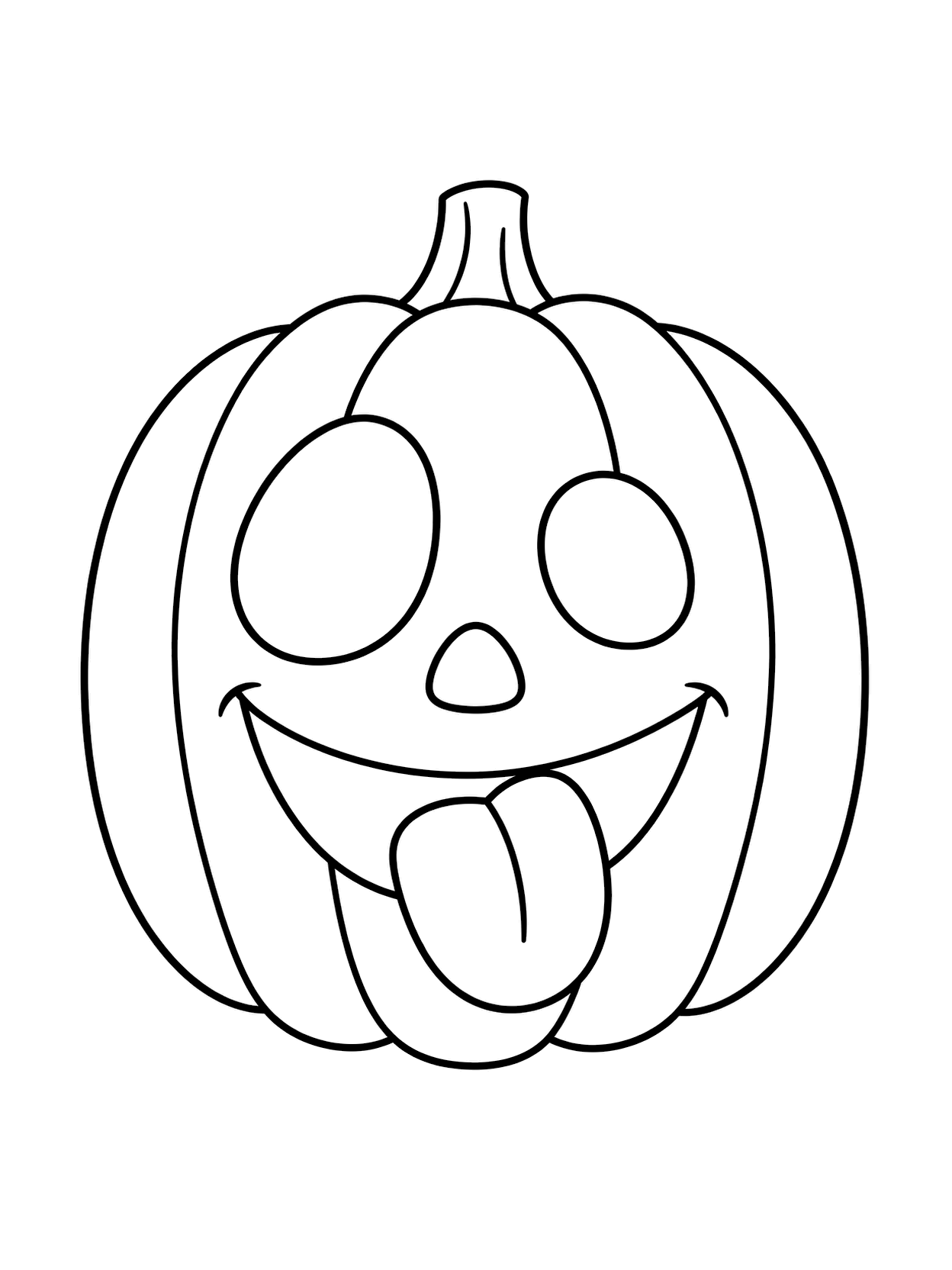 Silly Tongue Pumpkin Face Coloring Page with one large pumpkin face, simple carved features, clean black outlines, and a white background
