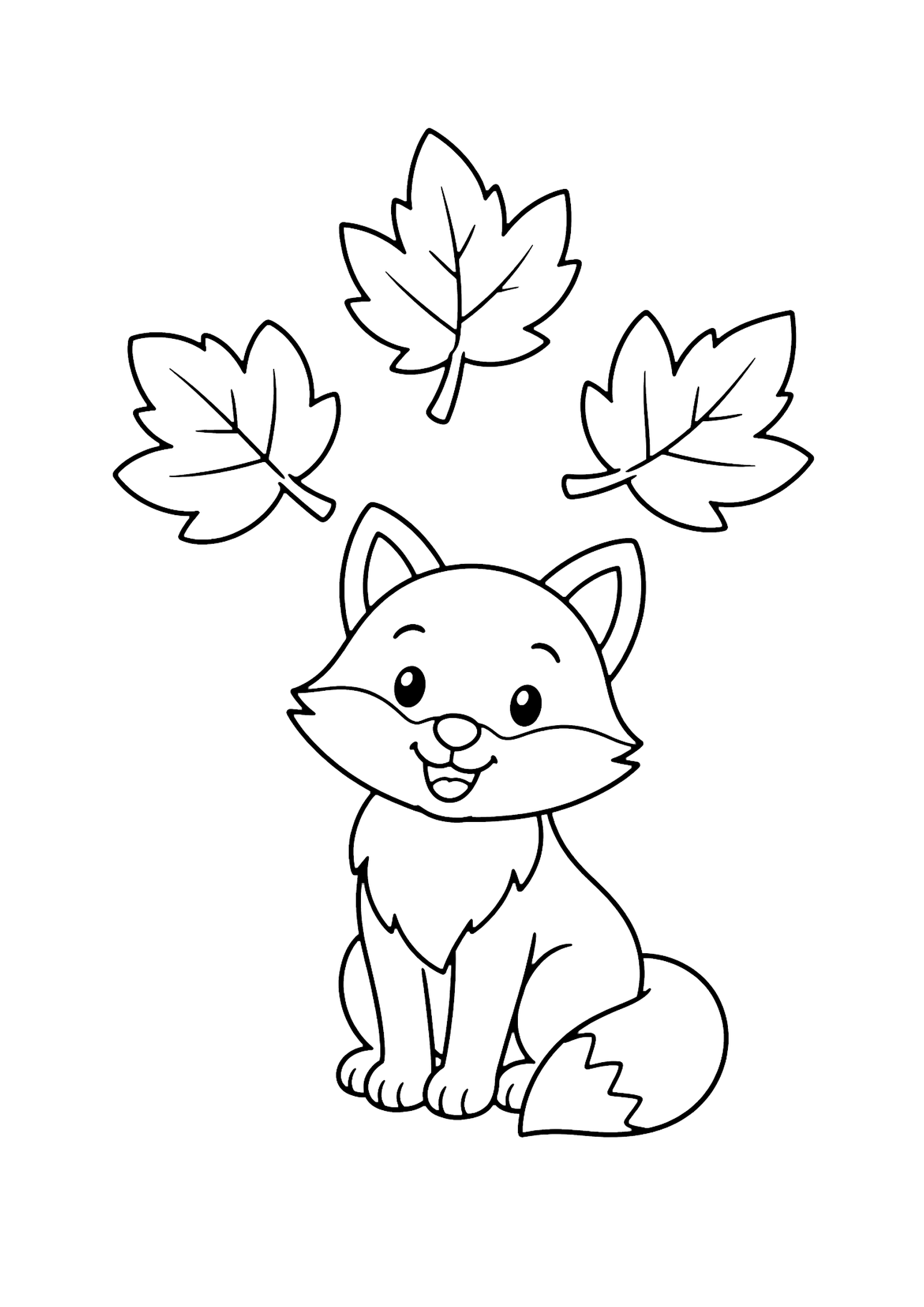 Simple Fox and Falling Leaves Coloring Page