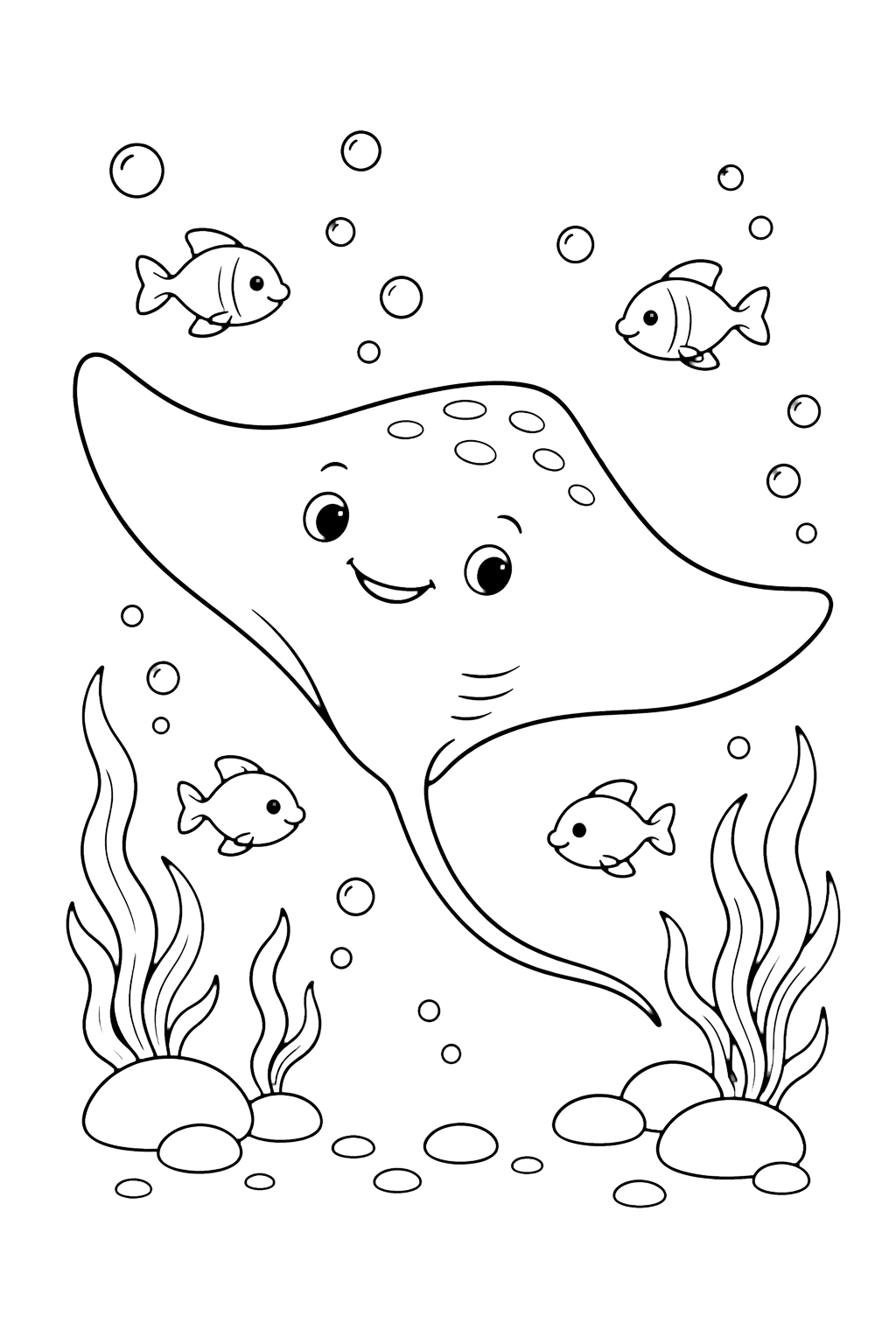Smiling Ray Under The Sea Coloring Page