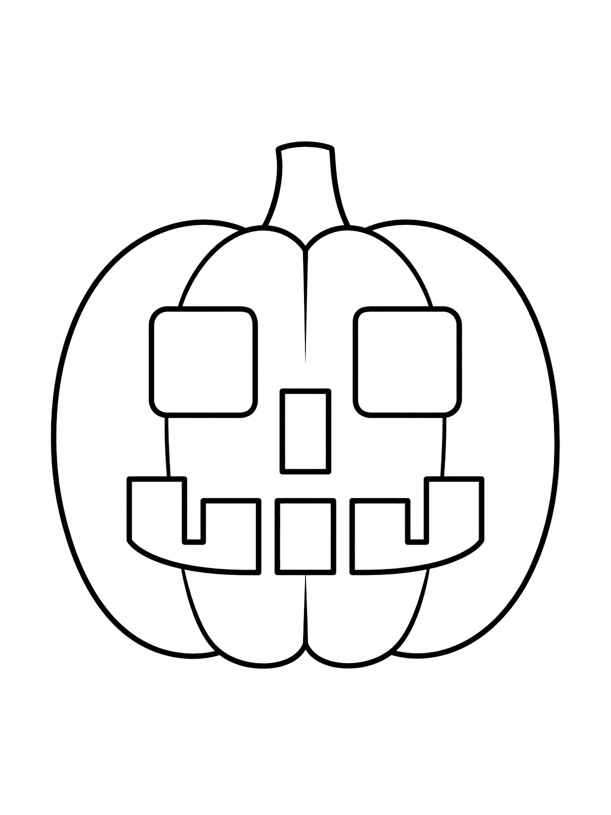 Faccia di zucca con occhi quadrati da colorare con una grande faccia di zucca, forme intagliate chiare, contorni neri e sfondo bianco
