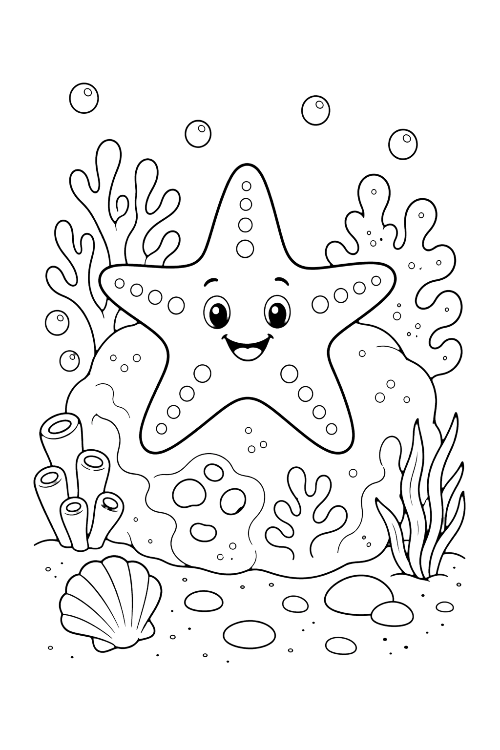 Coloriage étoile de mer sur rocher de corail