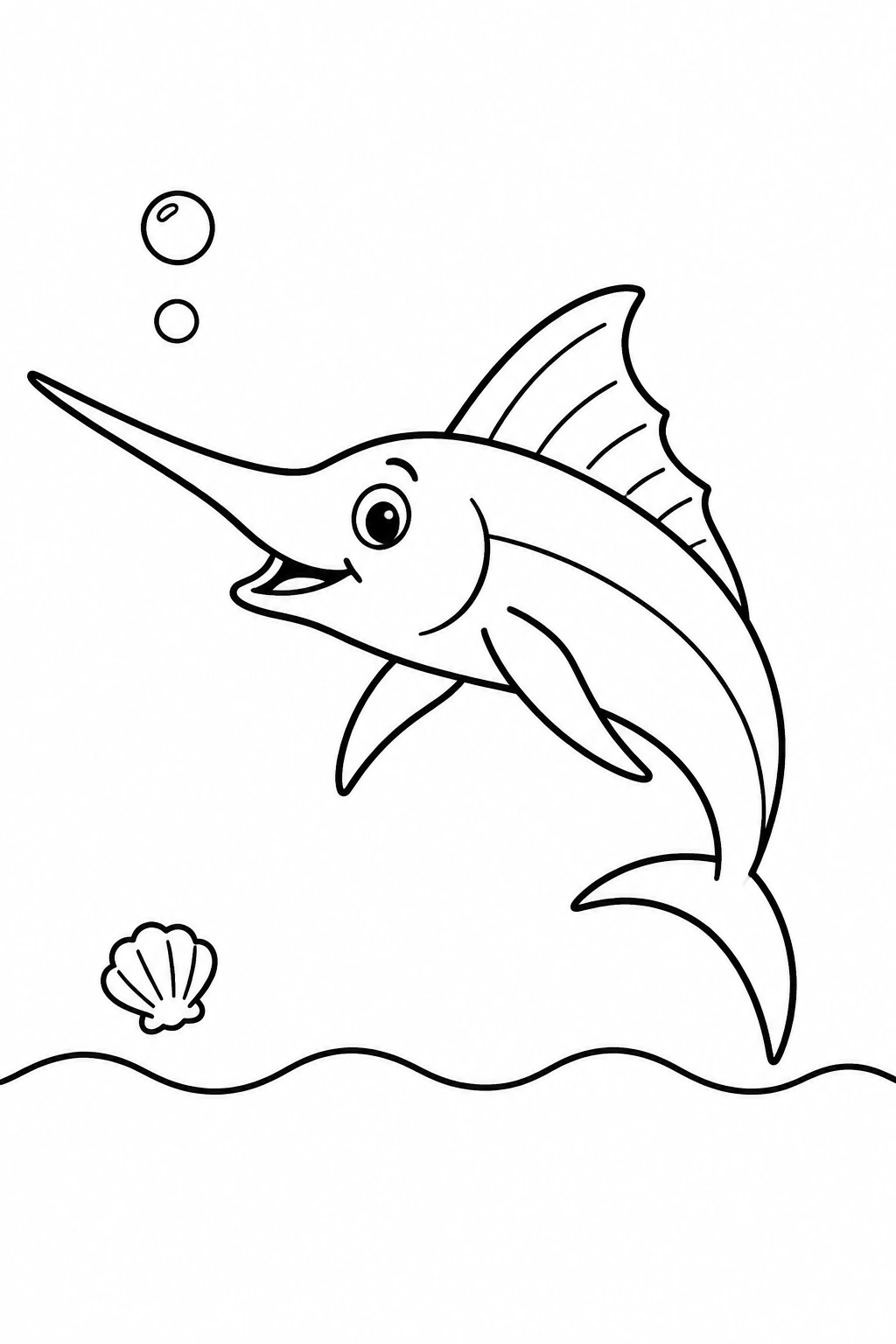 Swordfish Above One Wave Coloring Page