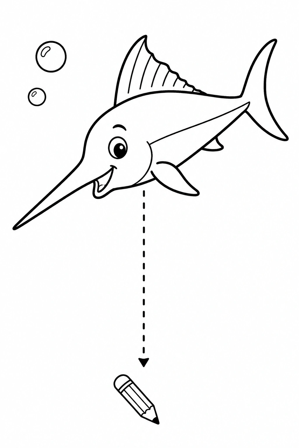 Schwertfisch gerade Linie Arbeitsblatt Ausmalbild