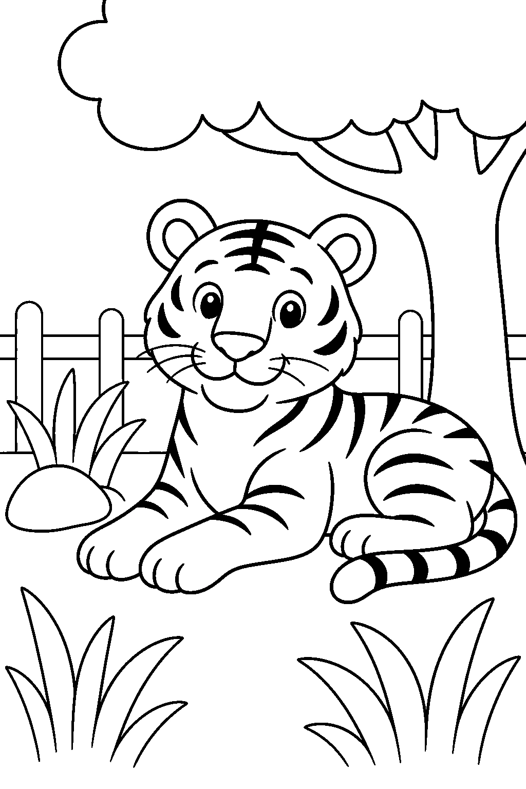 Tiger Zoo Shade Coloring Page