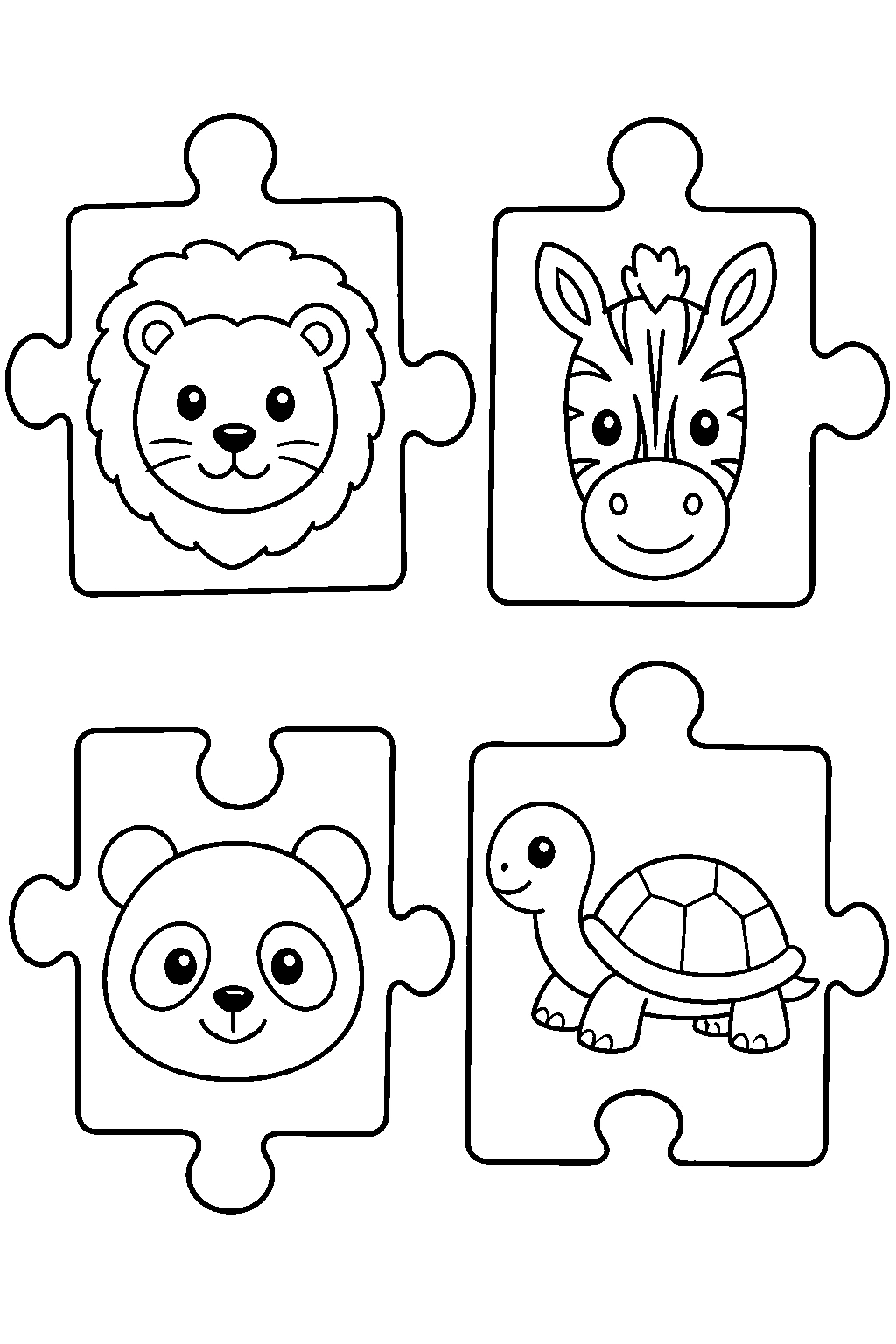 Zoo-Tiere Puzzle-Teile Arbeitsblatt Ausmalbild