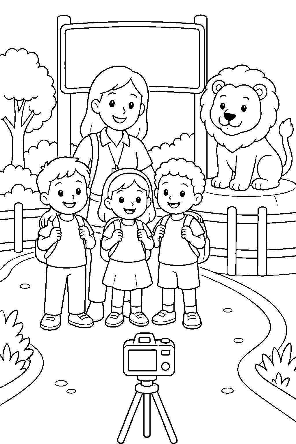 Klassenfoto beim Zoo-Ausflug Ausmalbild