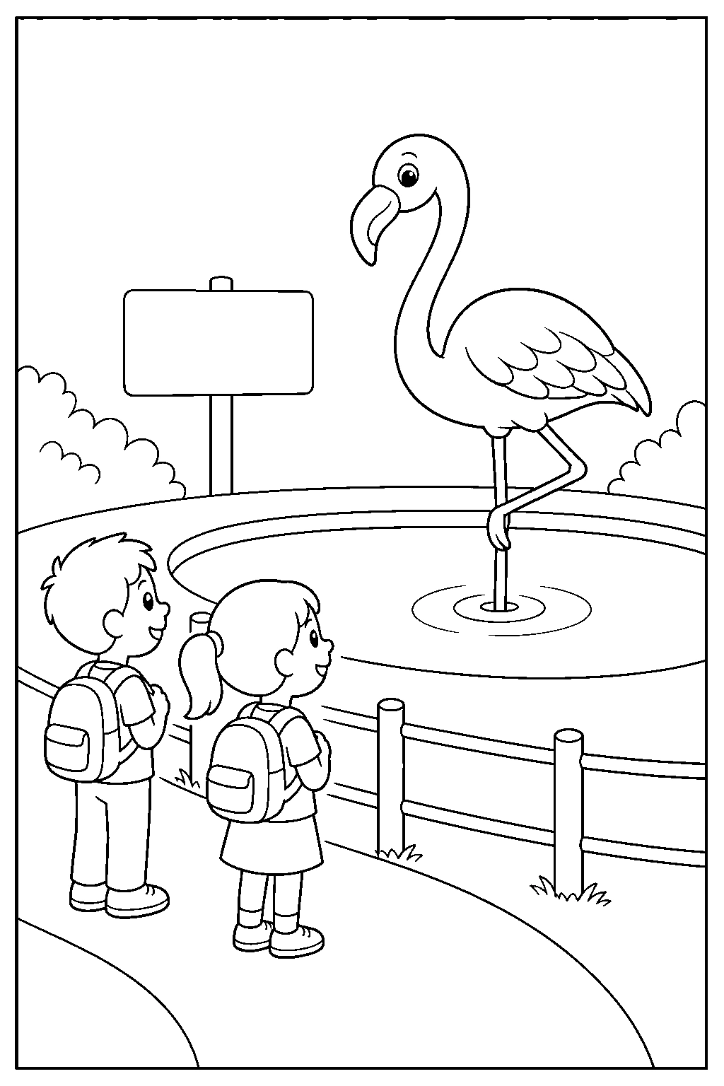 Estanque de flamencos en excursión al zoo para colorear