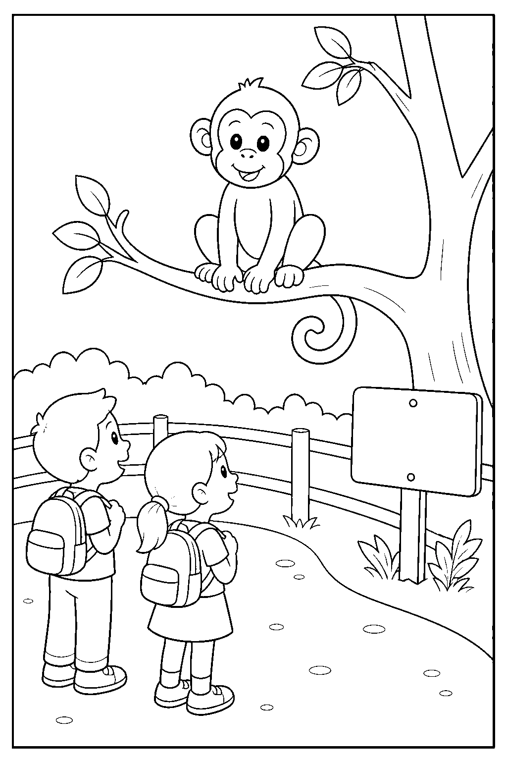 Hábitat de monos en excursión al zoo para colorear