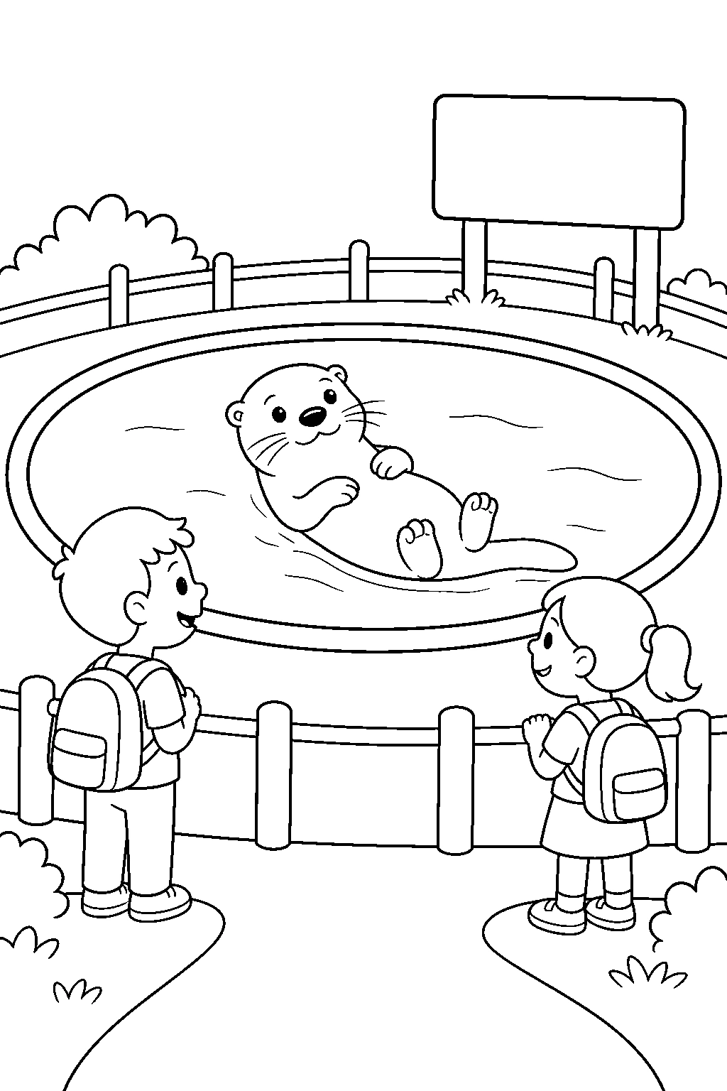 Piscina de nutrias en excursión al zoo para colorear