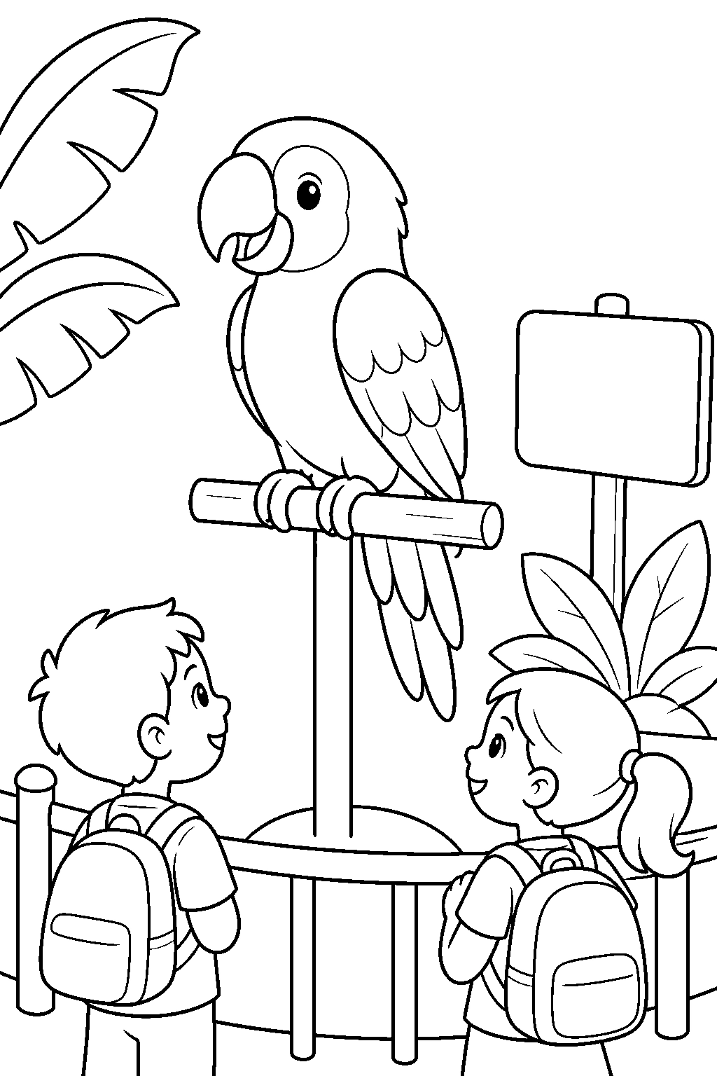 Aviario de loros en excursión al zoo para colorear