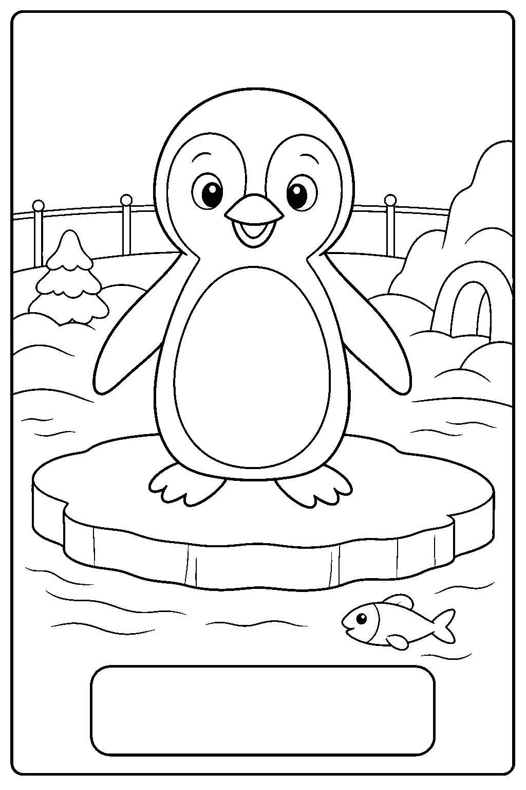 Zoo-Pinguin mit Namensfeld Ausmalbild