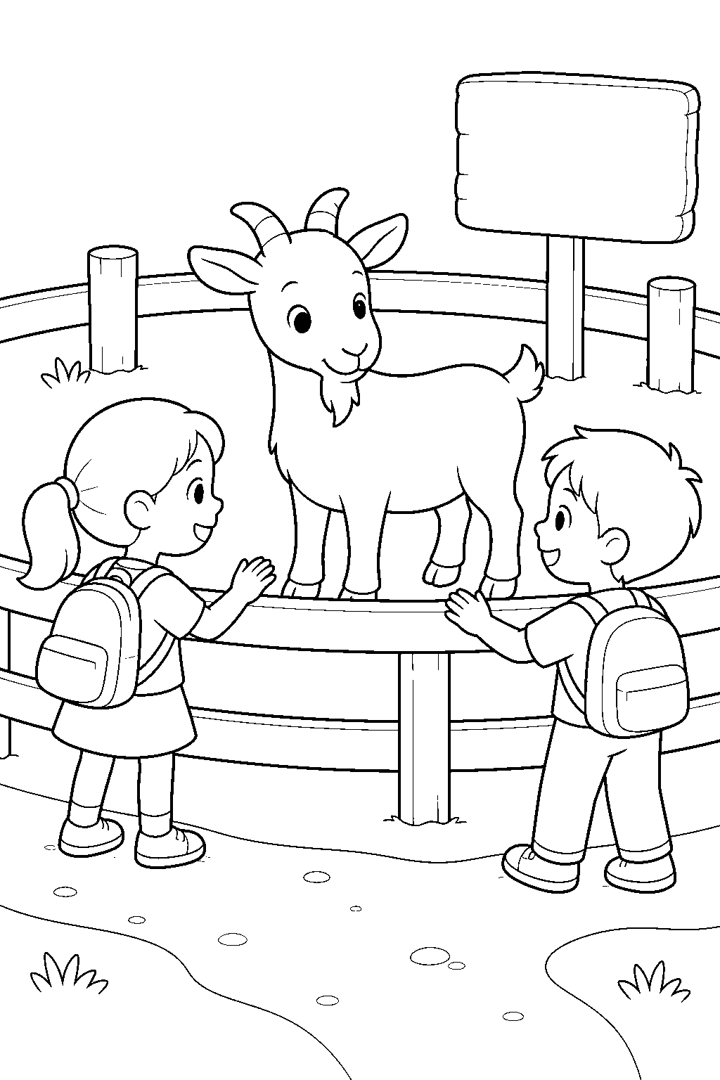 Coloriage sortie à l'espace caresses du zoo