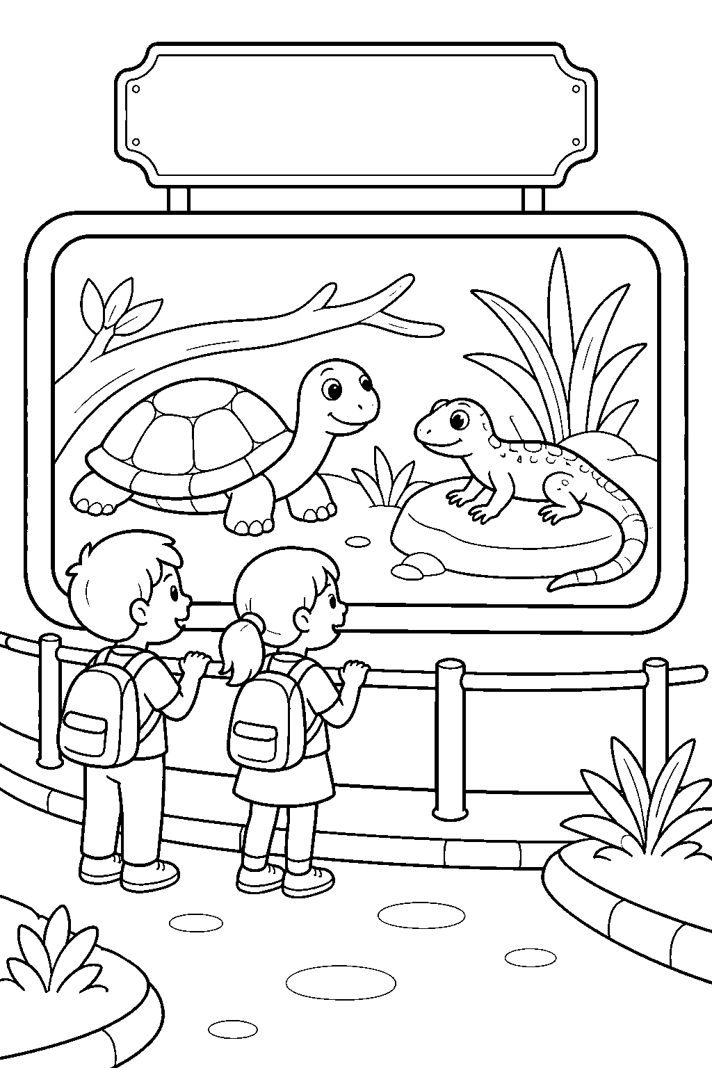 Casa de reptiles en excursión al zoo para colorear