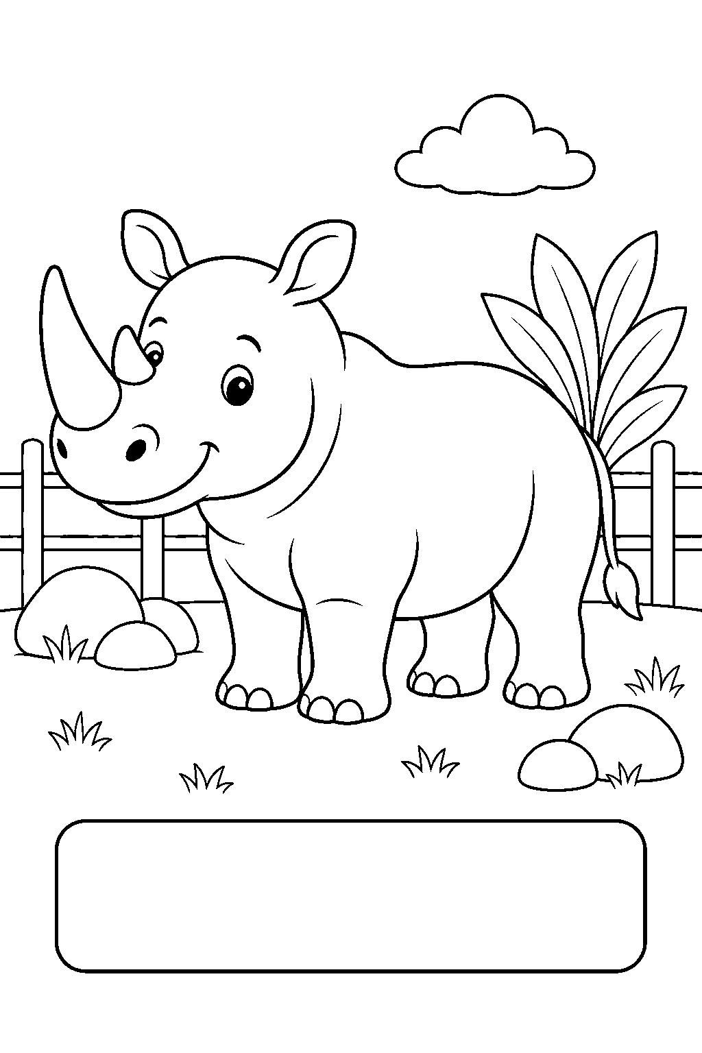 Coloriage rhinocéros du zoo avec étiquette de nom