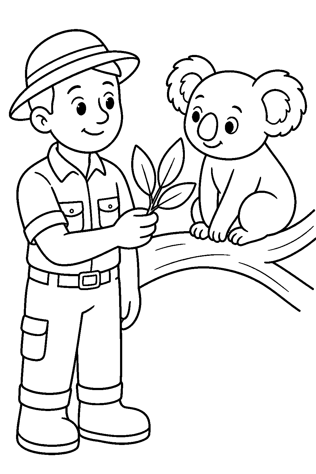 Hayvan bakıcısı ve koala boyama sayfası